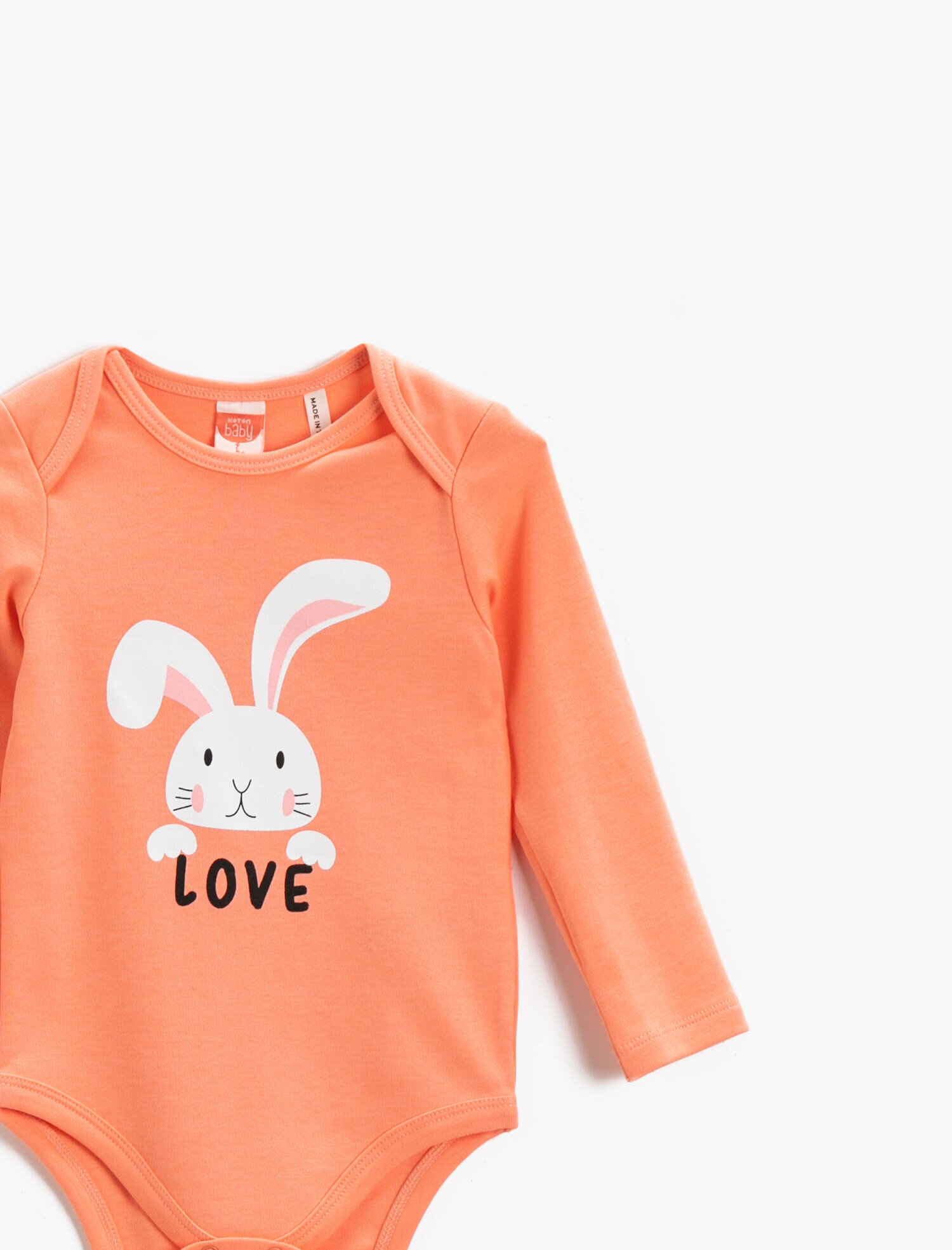  Kız Bebek Tavşan Baskılı Çıtçıtlı Body Pamuklu Uzun Kollu