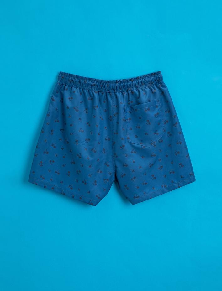  Mayo Şort Palmiye Baskılı Cepli Beli Bağcıklı