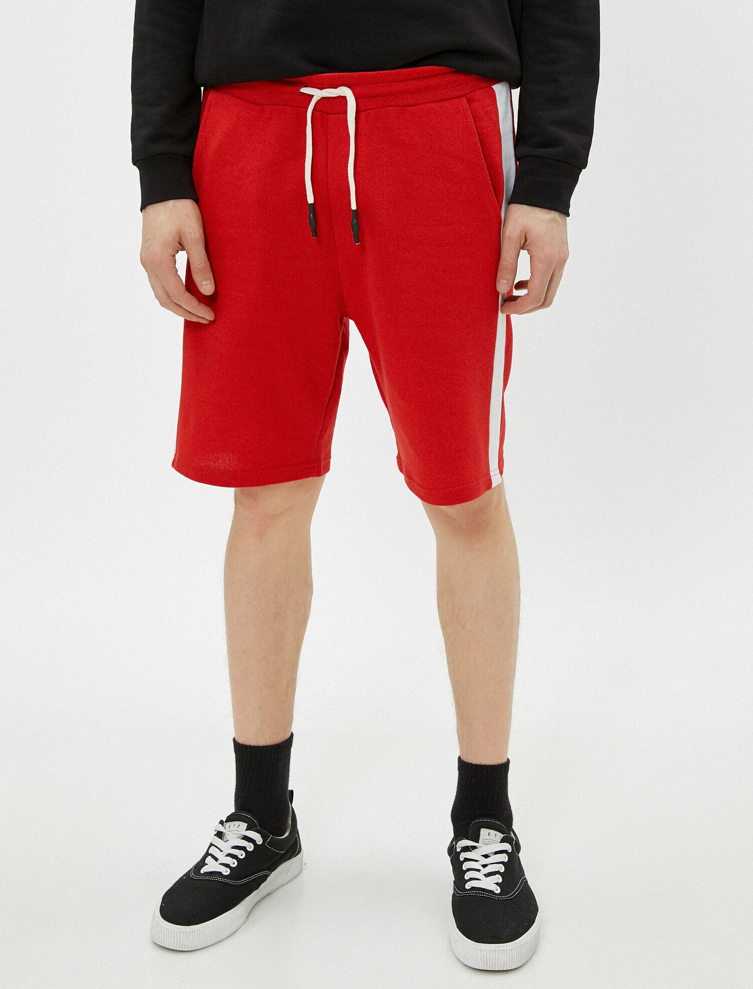   Cepli Şort Şeritli Beli Bağcıklı Pamuklu