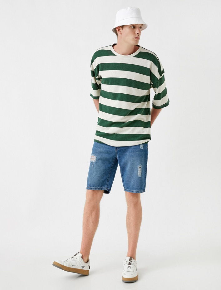  Eskitilmiş Jean Şort Pamuklu