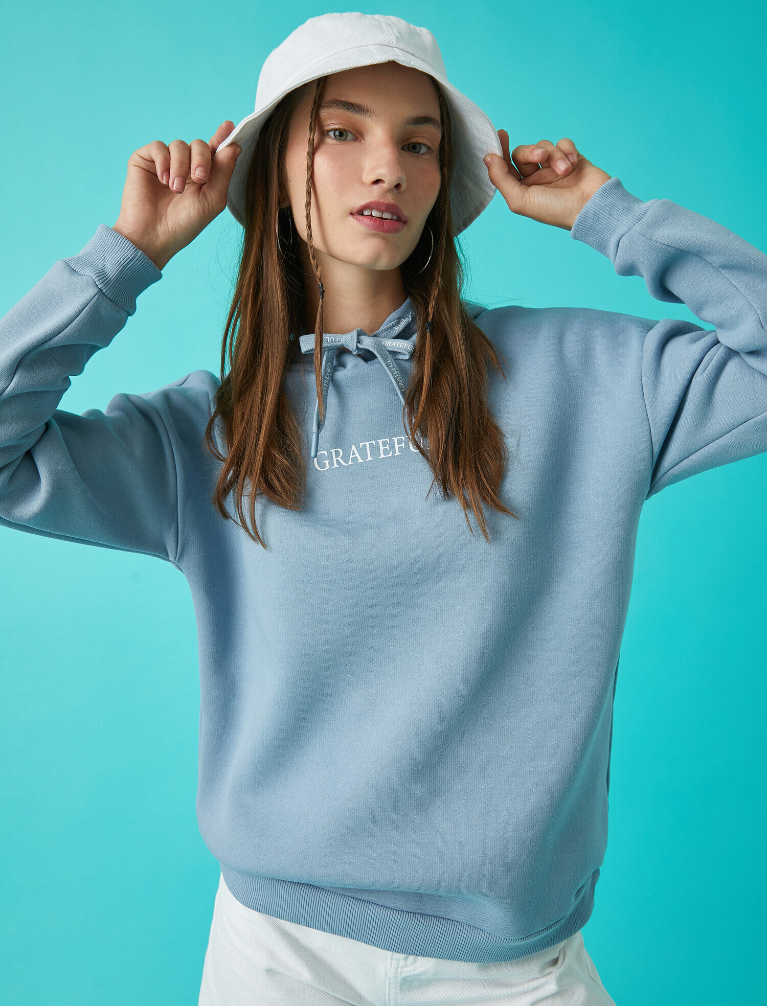   Baskılı Kapüşonlu Sweatshirt Pamuklu