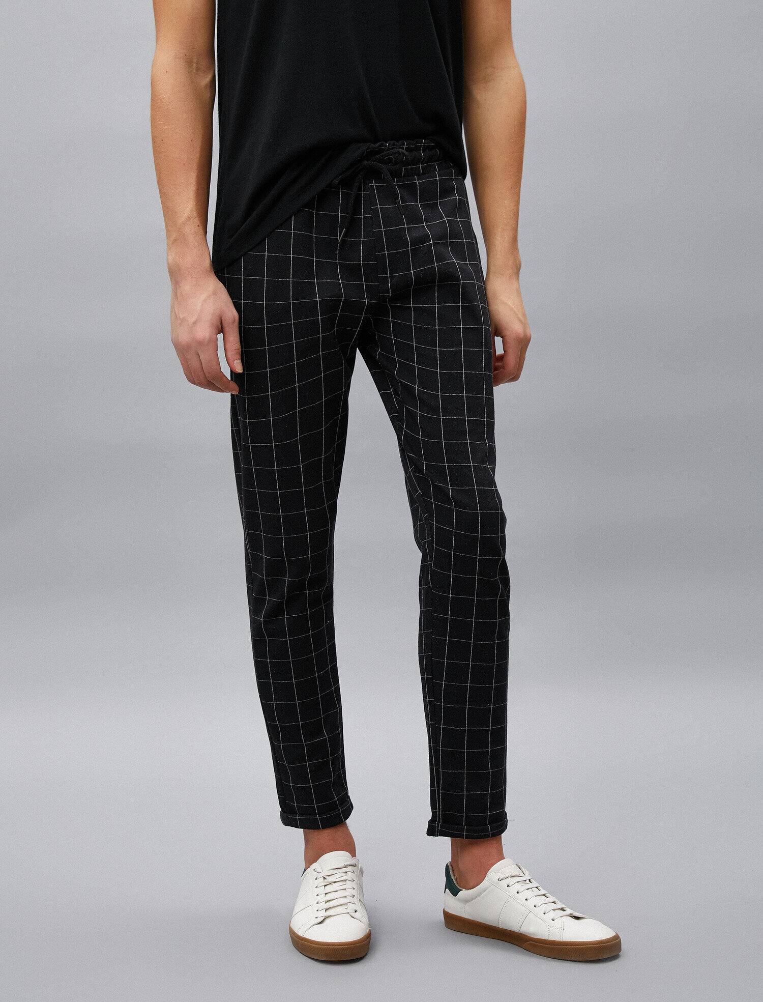   Kareli Beli Bağlamalı Eşofman Altı