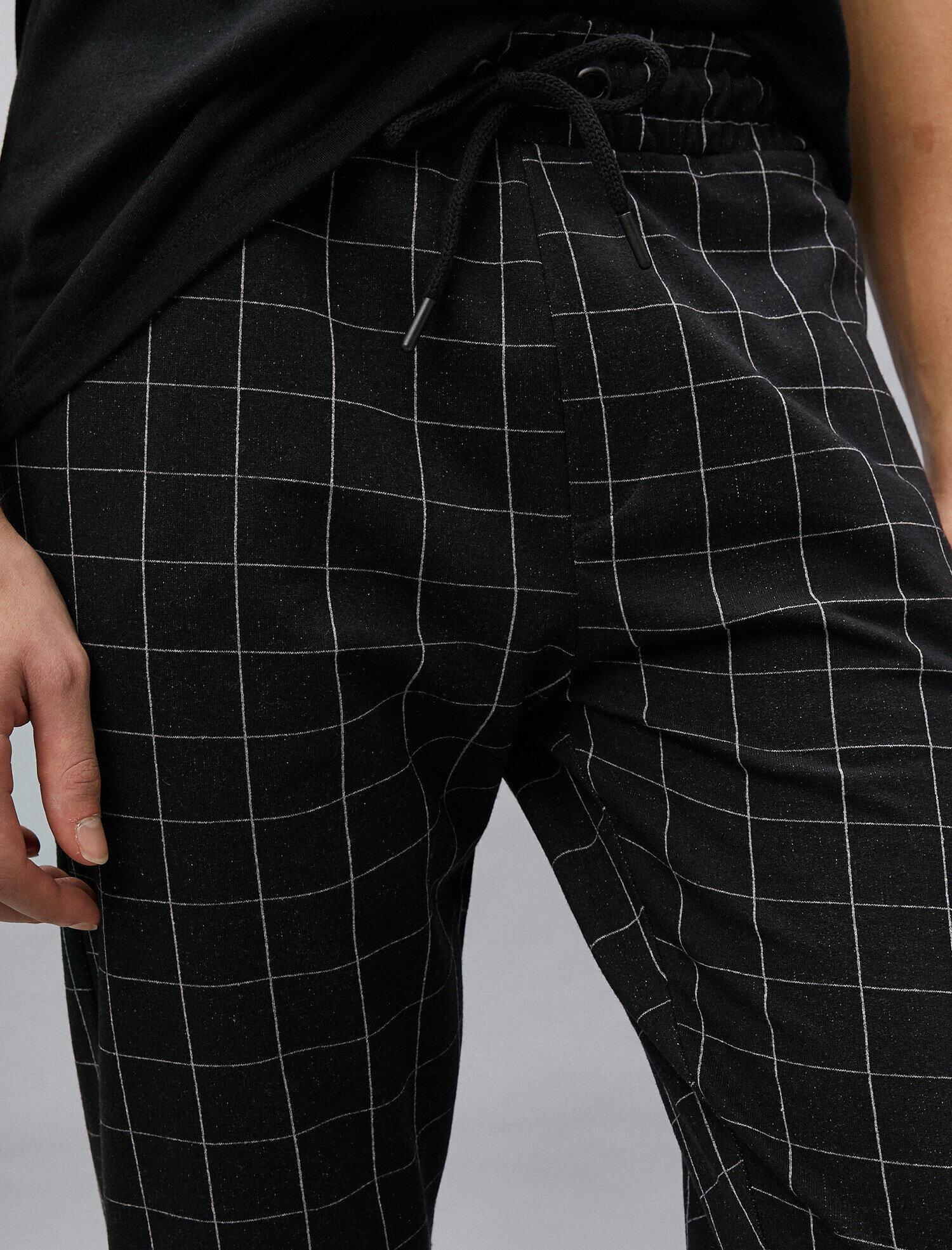   Kareli Beli Bağlamalı Eşofman Altı