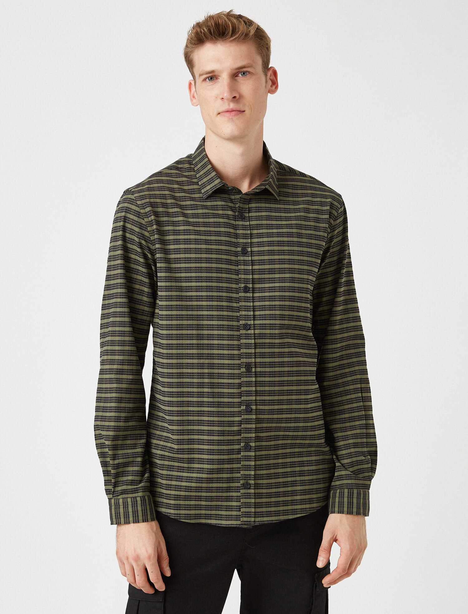   Çizgili Klasik Kesim Klasik Yaka Uzun Kollu Gömlek