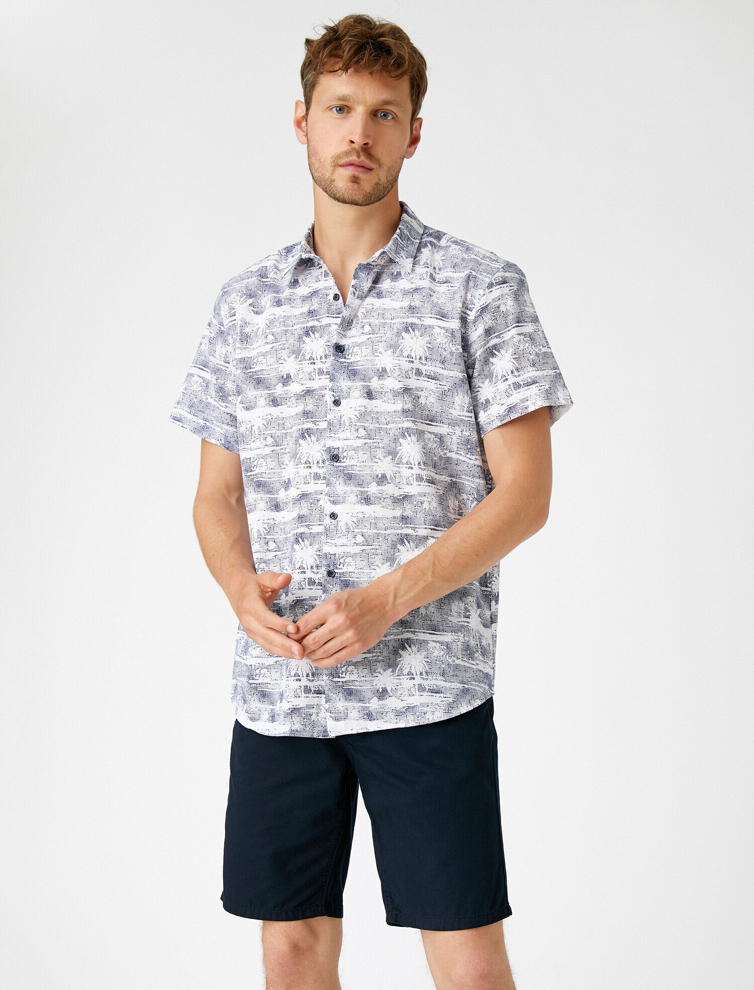   Kısa Kollu Gömlek Desenli Pamuklu