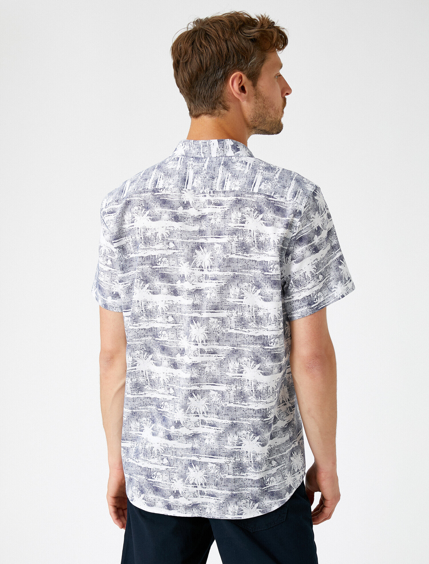   Kısa Kollu Gömlek Desenli Pamuklu