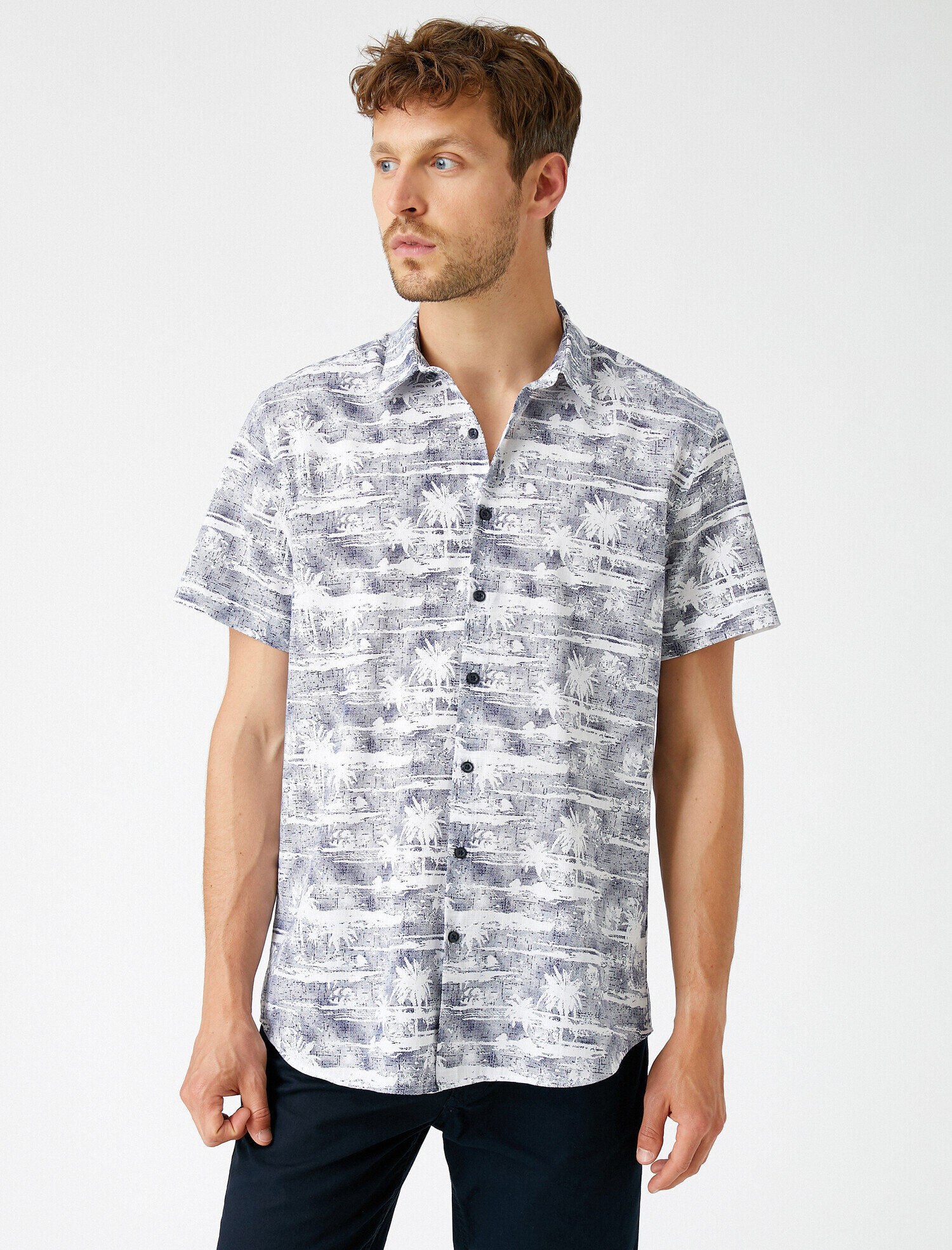   Kısa Kollu Gömlek Desenli Pamuklu