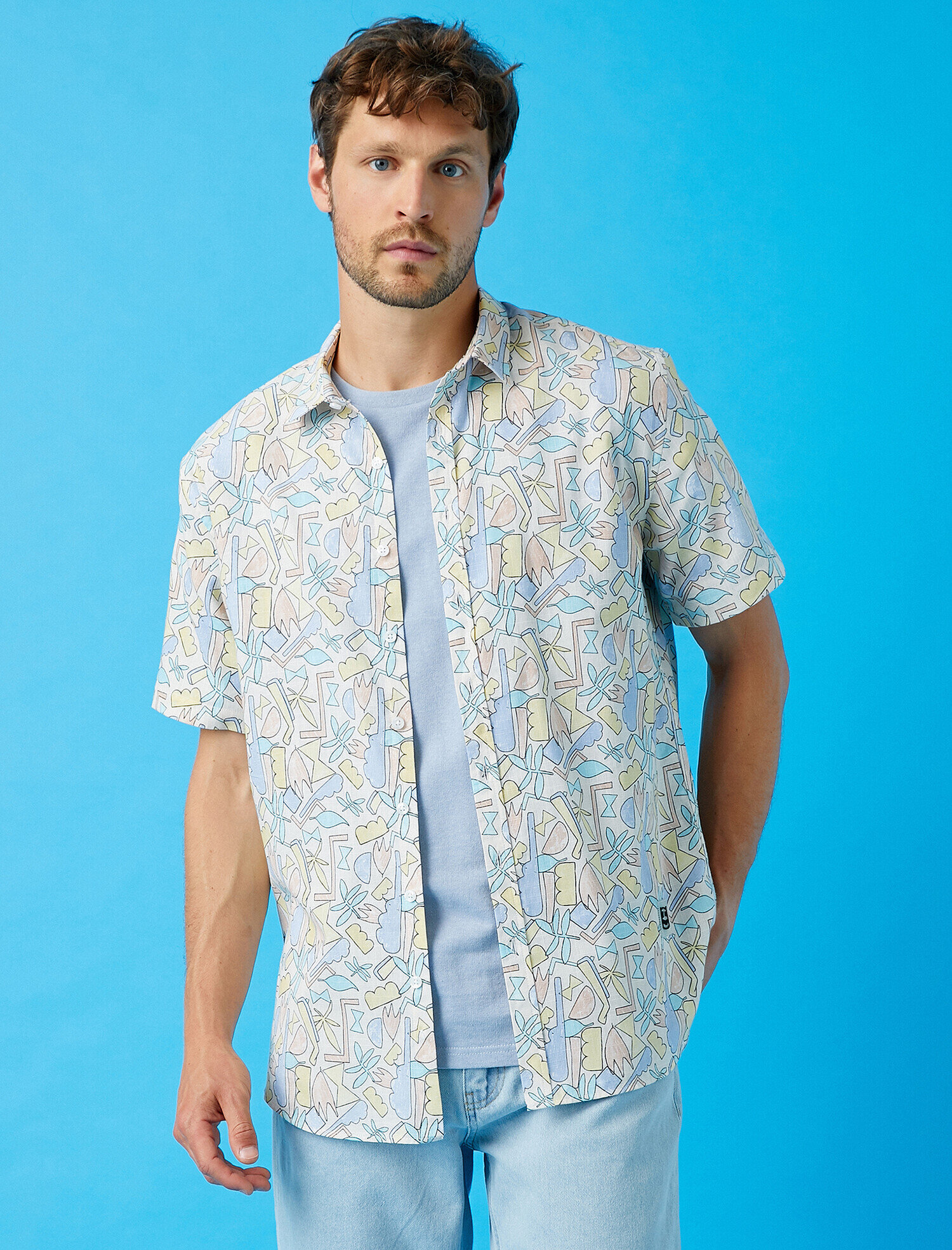  Kısa Kollu Gömlek Baskılı Pamuklu