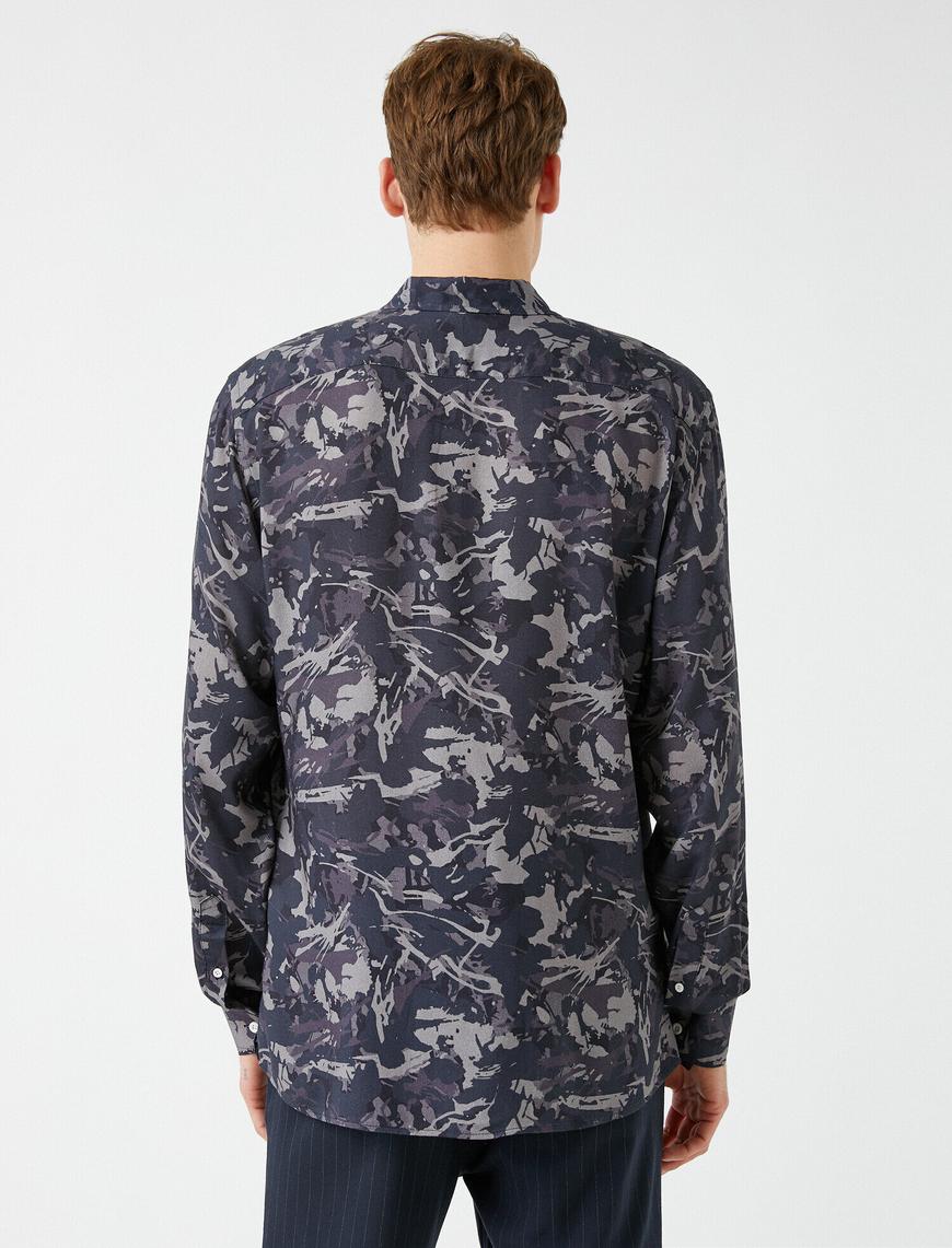   Desenli Gömlek Slim Fit Uzun Kollu Klasik Yaka
