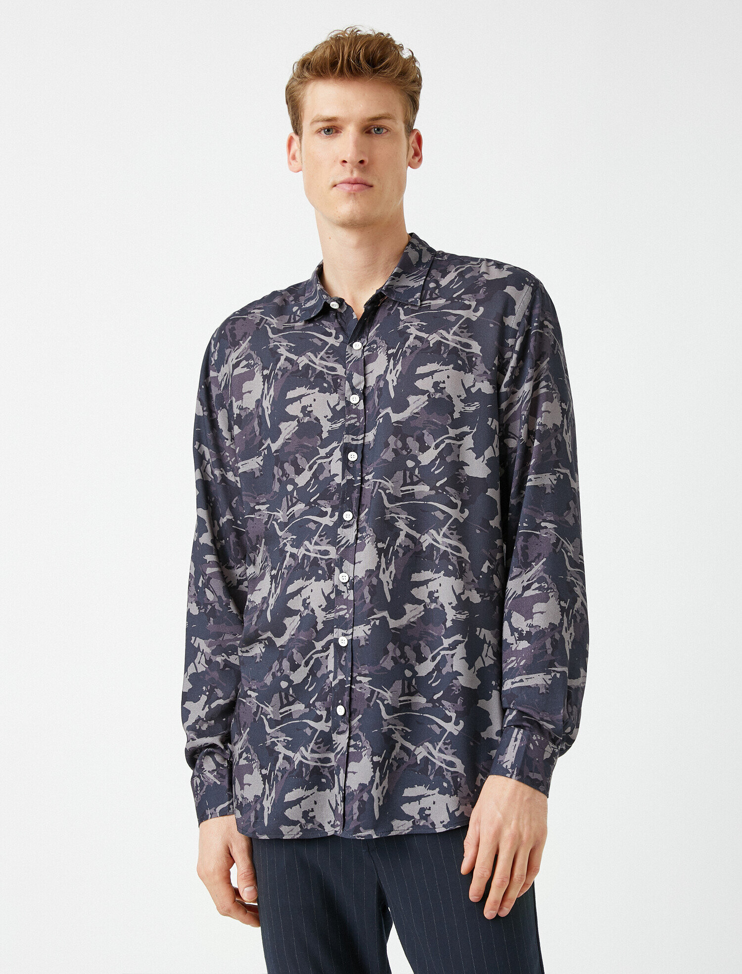   Desenli Gömlek Slim Fit Uzun Kollu Klasik Yaka