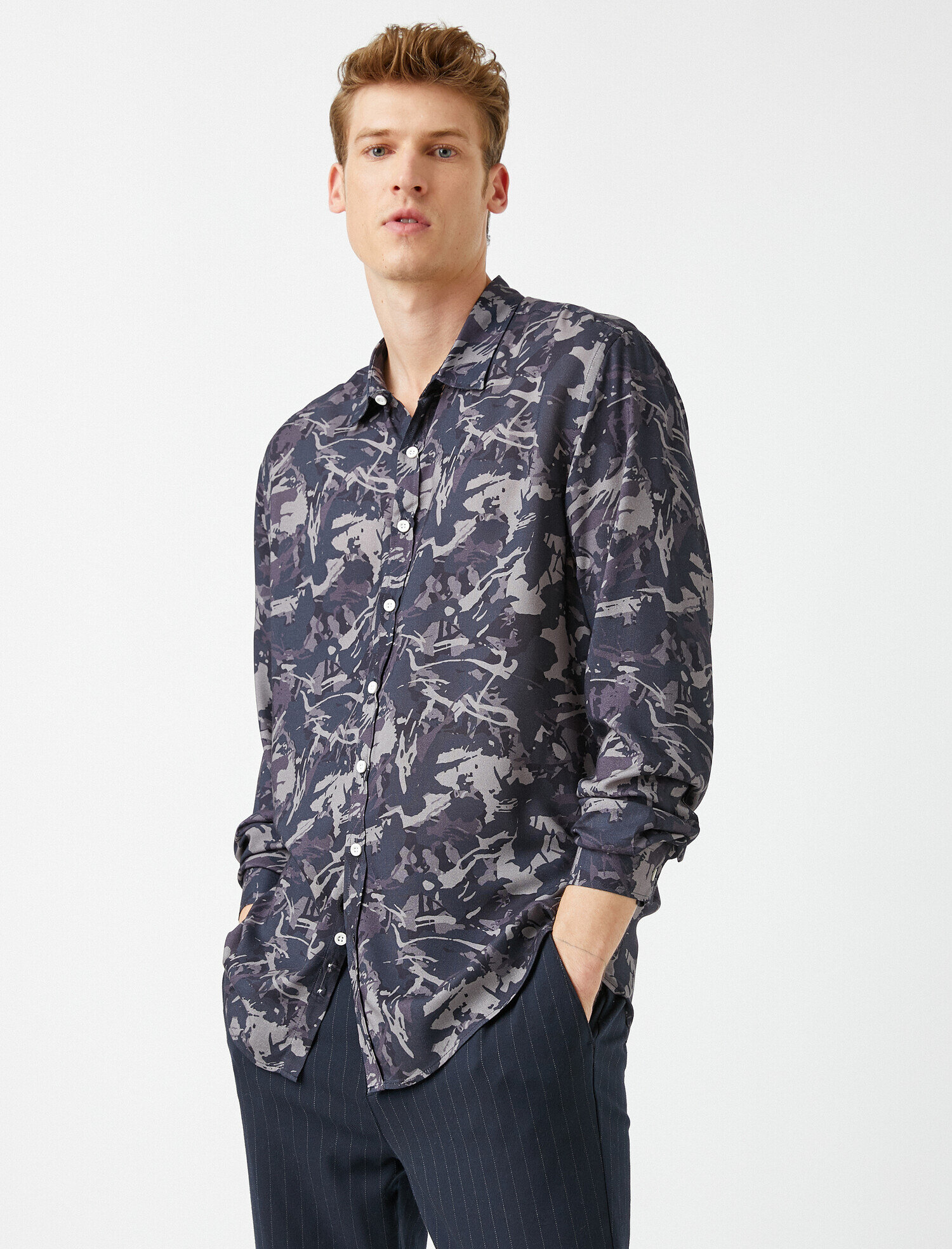   Desenli Gömlek Slim Fit Uzun Kollu Klasik Yaka