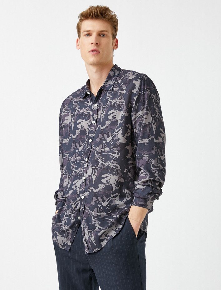  Desenli Gömlek Slim Fit Uzun Kollu Klasik Yaka