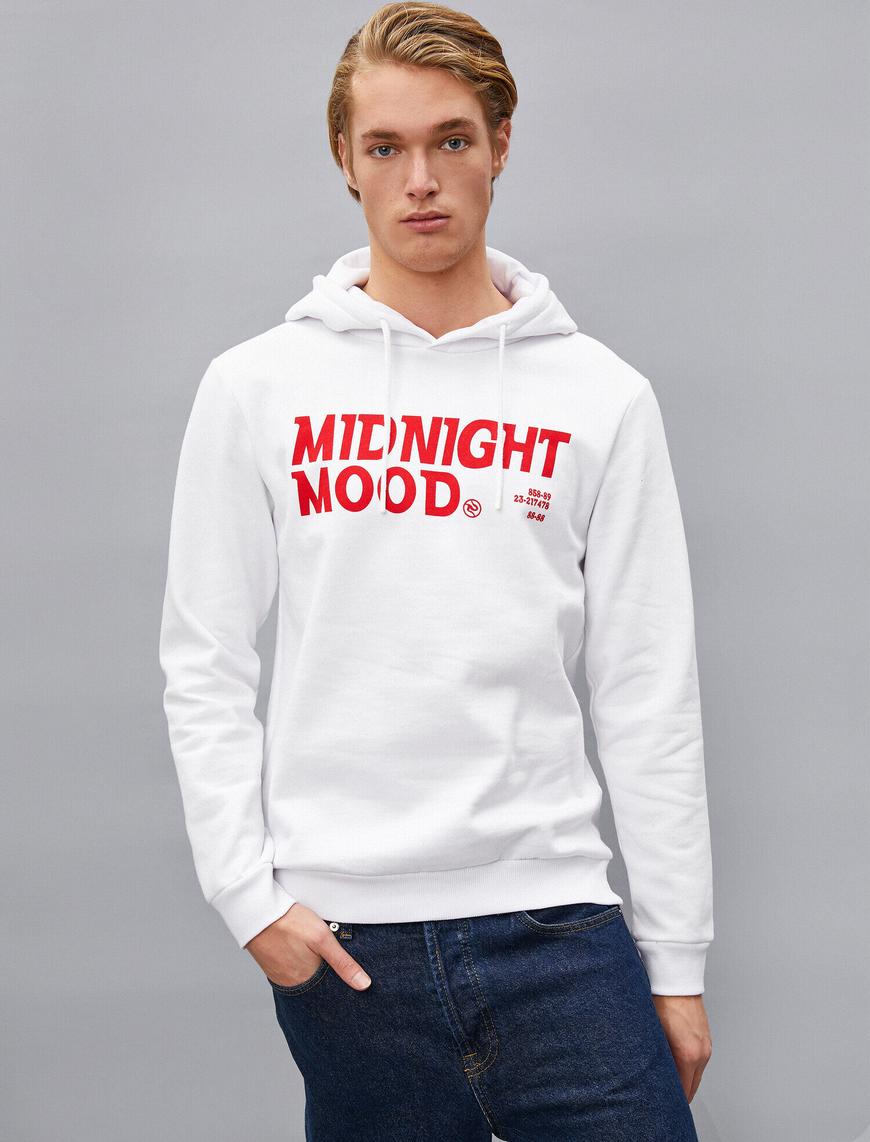   Kapüşonlu Yazılı Baskılı Uzun Kollu Sweatshirt