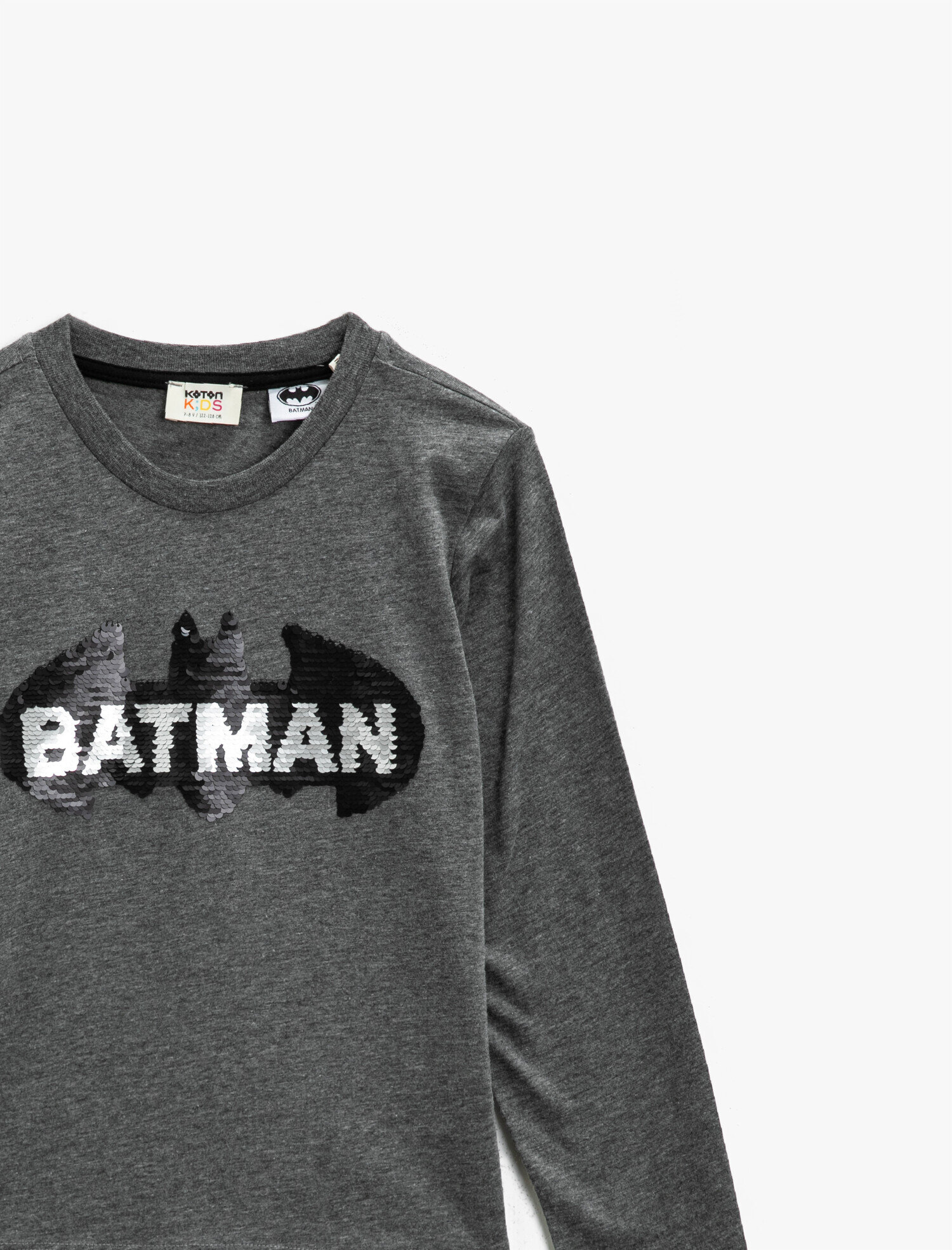  Erkek Çocuk Batman Lisanslı Pullu Pamuklu Bisiklet Yaka Uzun Kollu Tişört