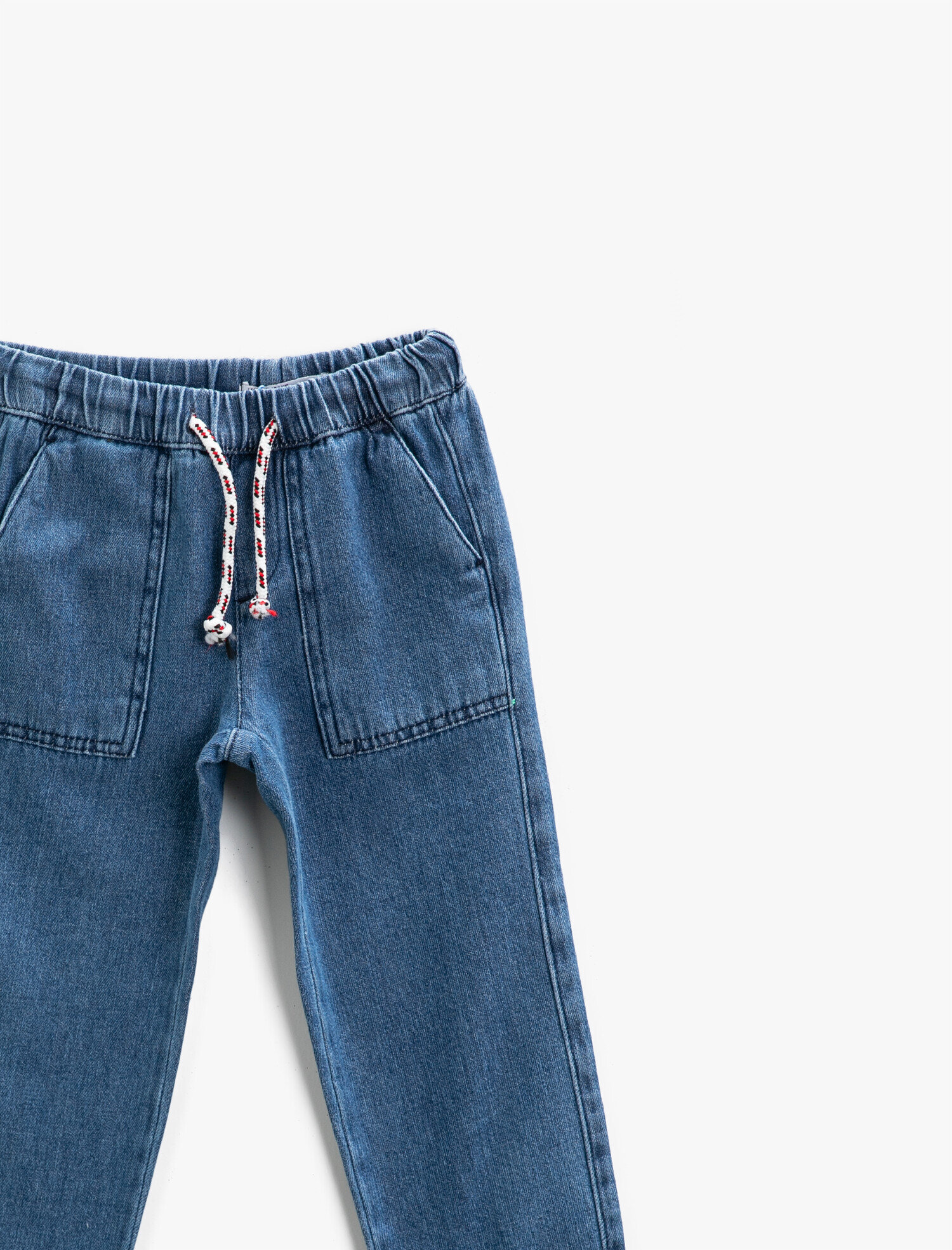  Erkek Çocuk Kot Pantolon Beli Lastikli Pamuklu Cepli - Straight Jean