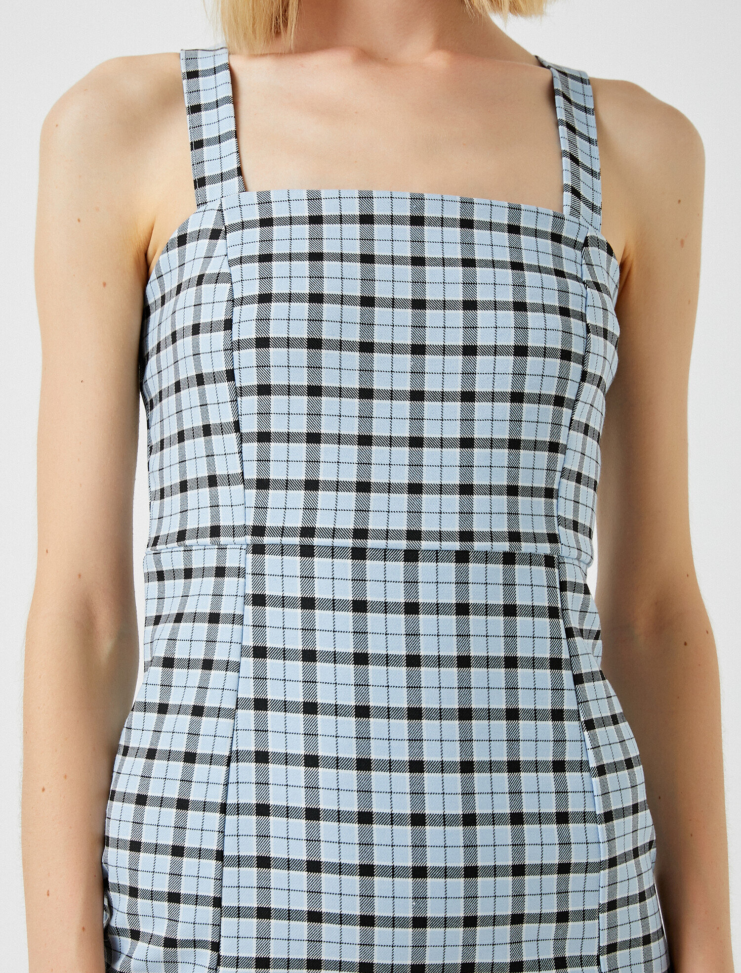   Askılı Mini Elbise Kareli