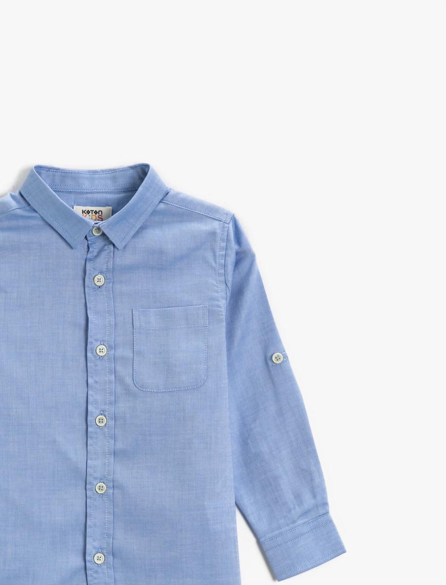  Erkek Çocuk Pamuklu Gömlek Klasik Yaka Uzun Kollu Cepli Basic