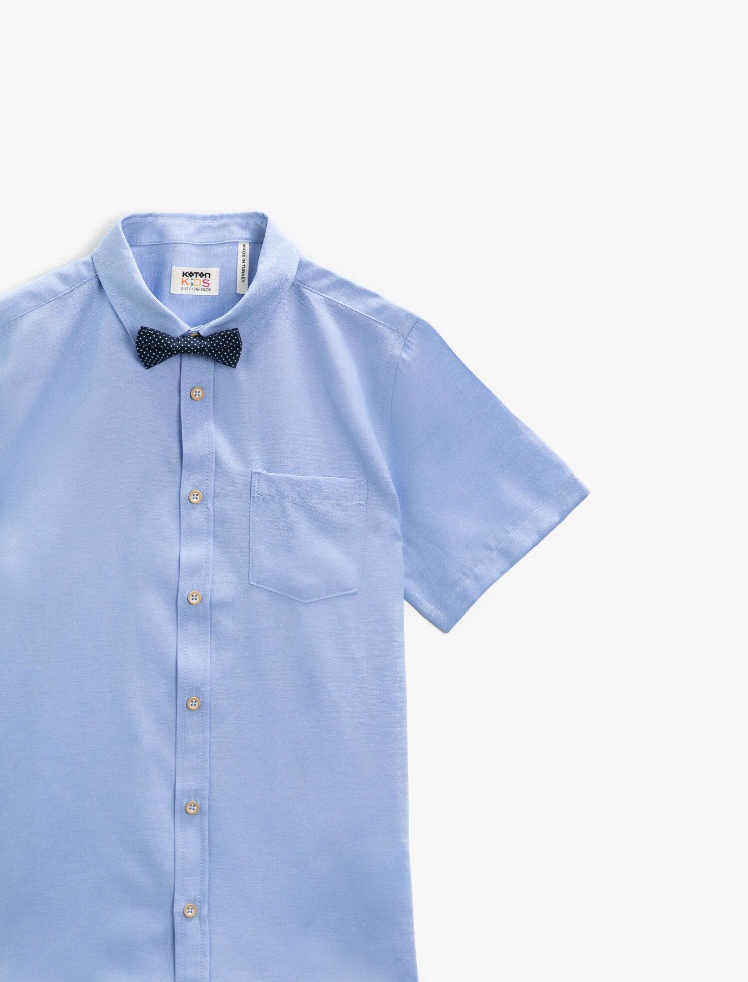  Erkek Çocuk Kısa Kollu Gömlek Klasik Yaka Pamuklu Papyonlu