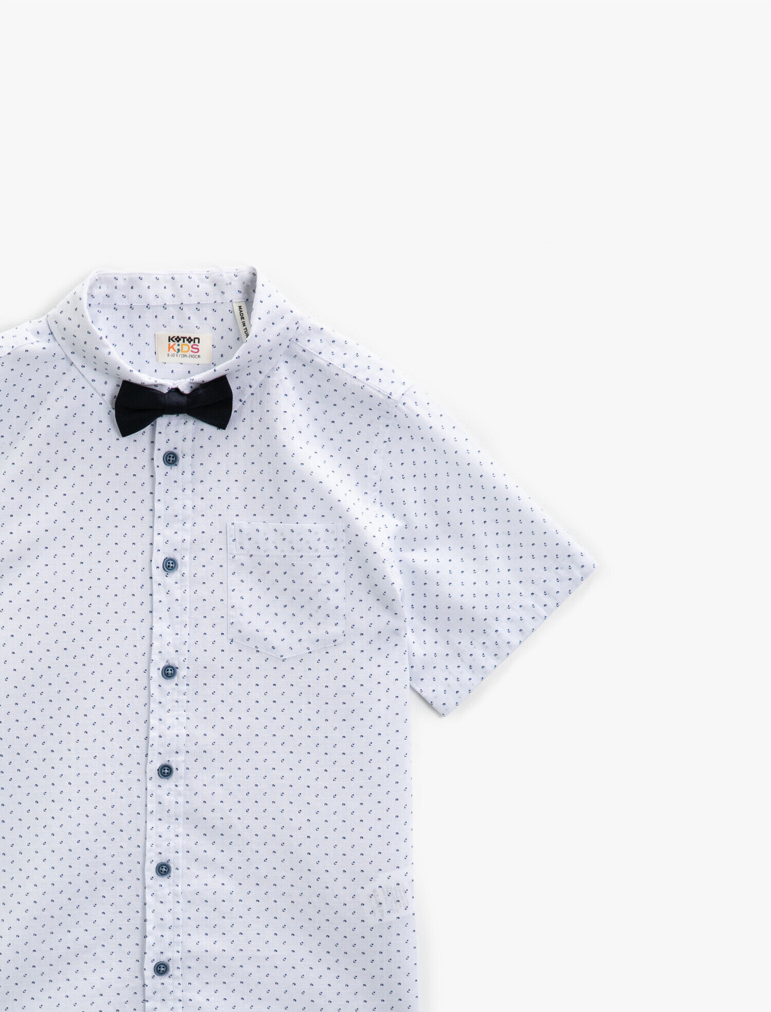  Erkek Çocuk Kısa Kollu Gömlek Desenli Papyonlu Pamuklu