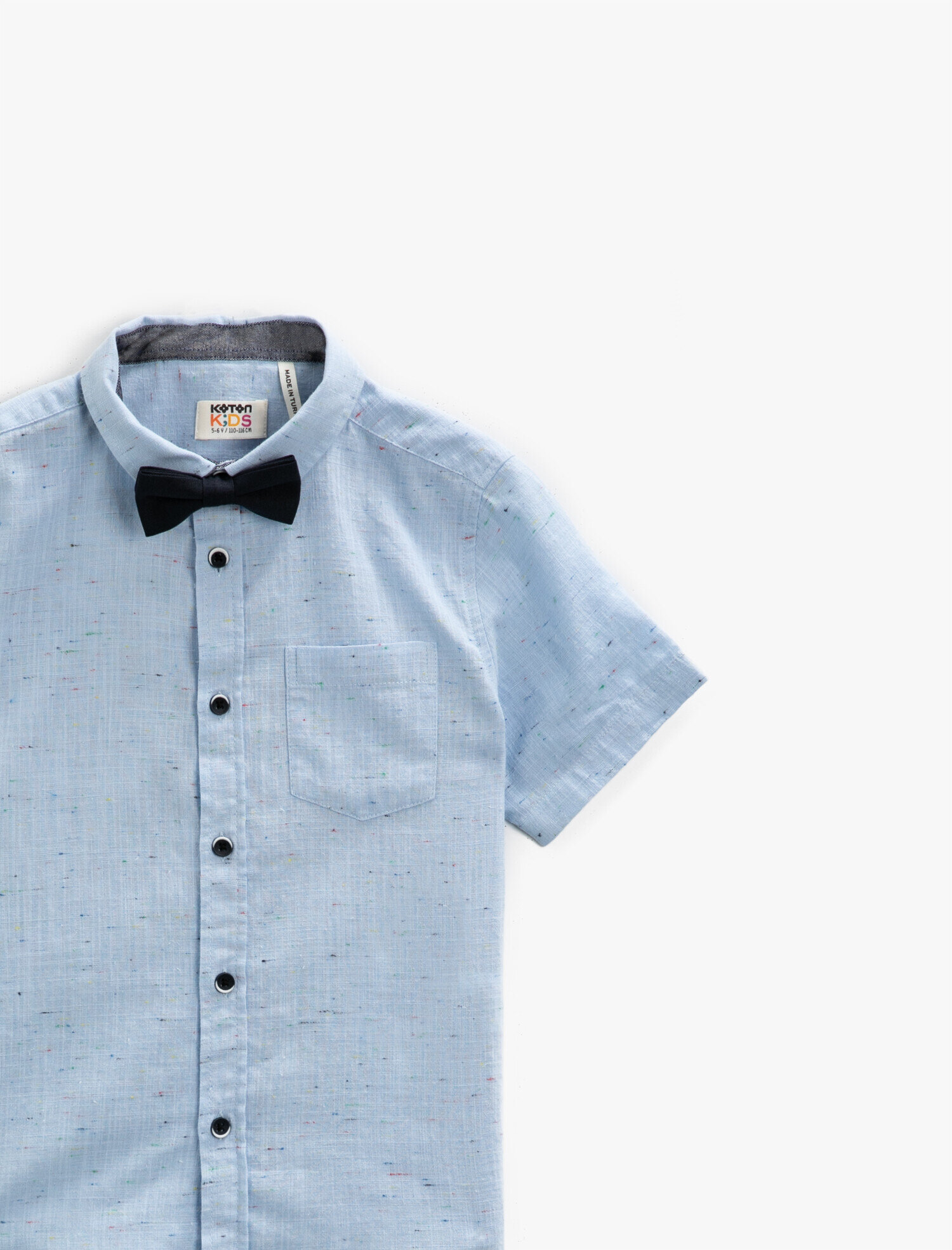  Erkek Çocuk Kısa Kollu Gömlek Klasik Yaka Pamuklu Papyonlu