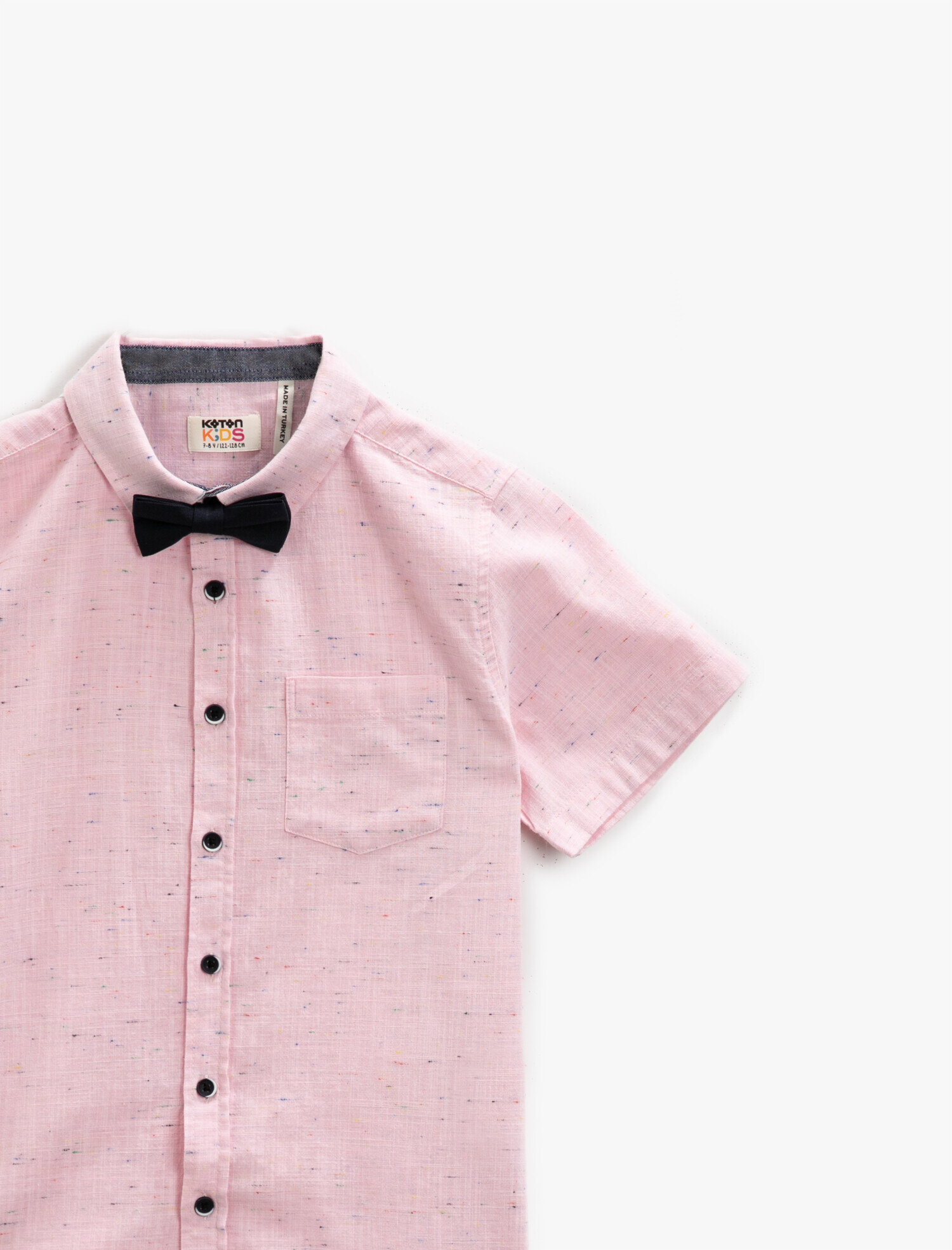  Erkek Çocuk Kısa Kollu Gömlek Klasik Yaka Pamuklu Papyonlu