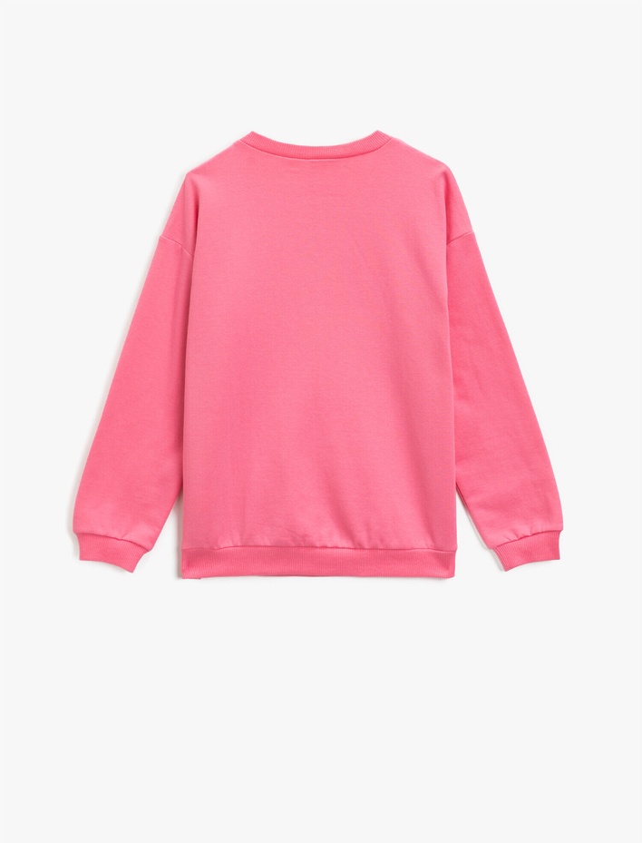 Kız Çocuk Pullu Pamuklu Bisiklet Yaka Uzun Kollu Sweatshirt