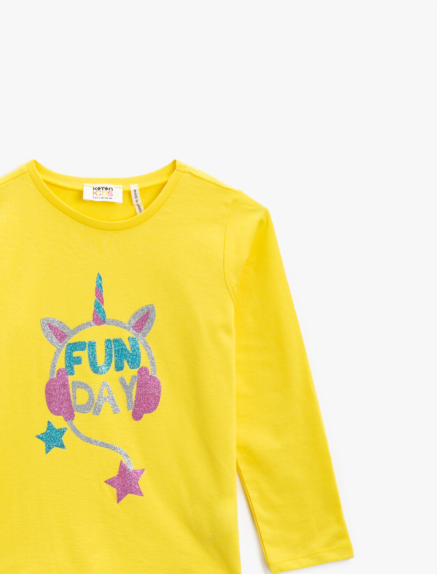  Kız Çocuk Unicorn Pamuklu Simli Baskılı Bisiklet Yaka Uzun Kollu Tişört