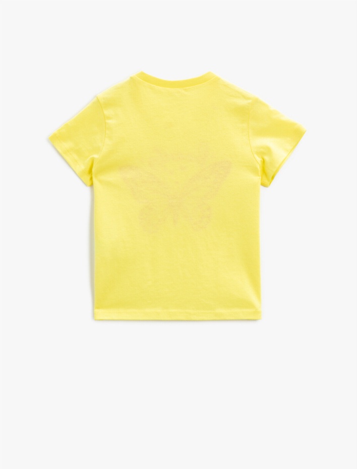 Kız Çocuk Baskılı Tişört Kısa Kollu Pamuklu Bisiklet Yaka