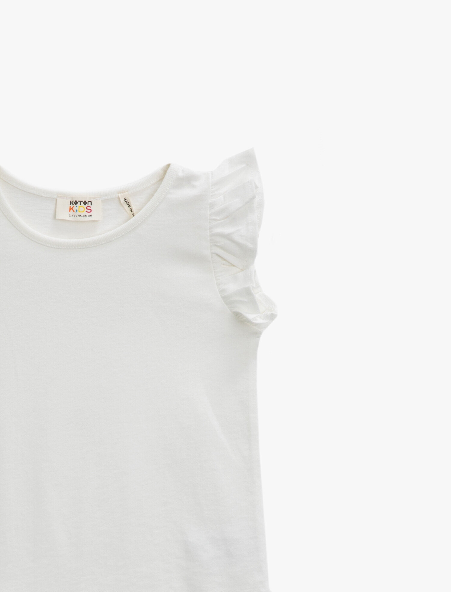  Kız Çocuk Bisiklet Yaka Tişört Kolu Fırfırlı Basic Pamuklu