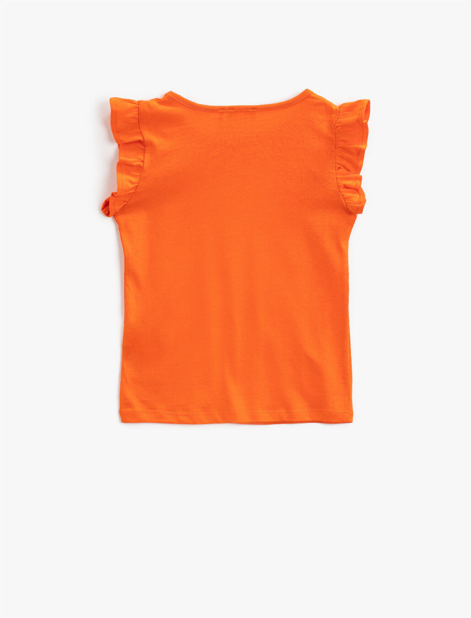  Kız Çocuk Bisiklet Yaka Tişört Kolu Fırfırlı Basic Pamuklu