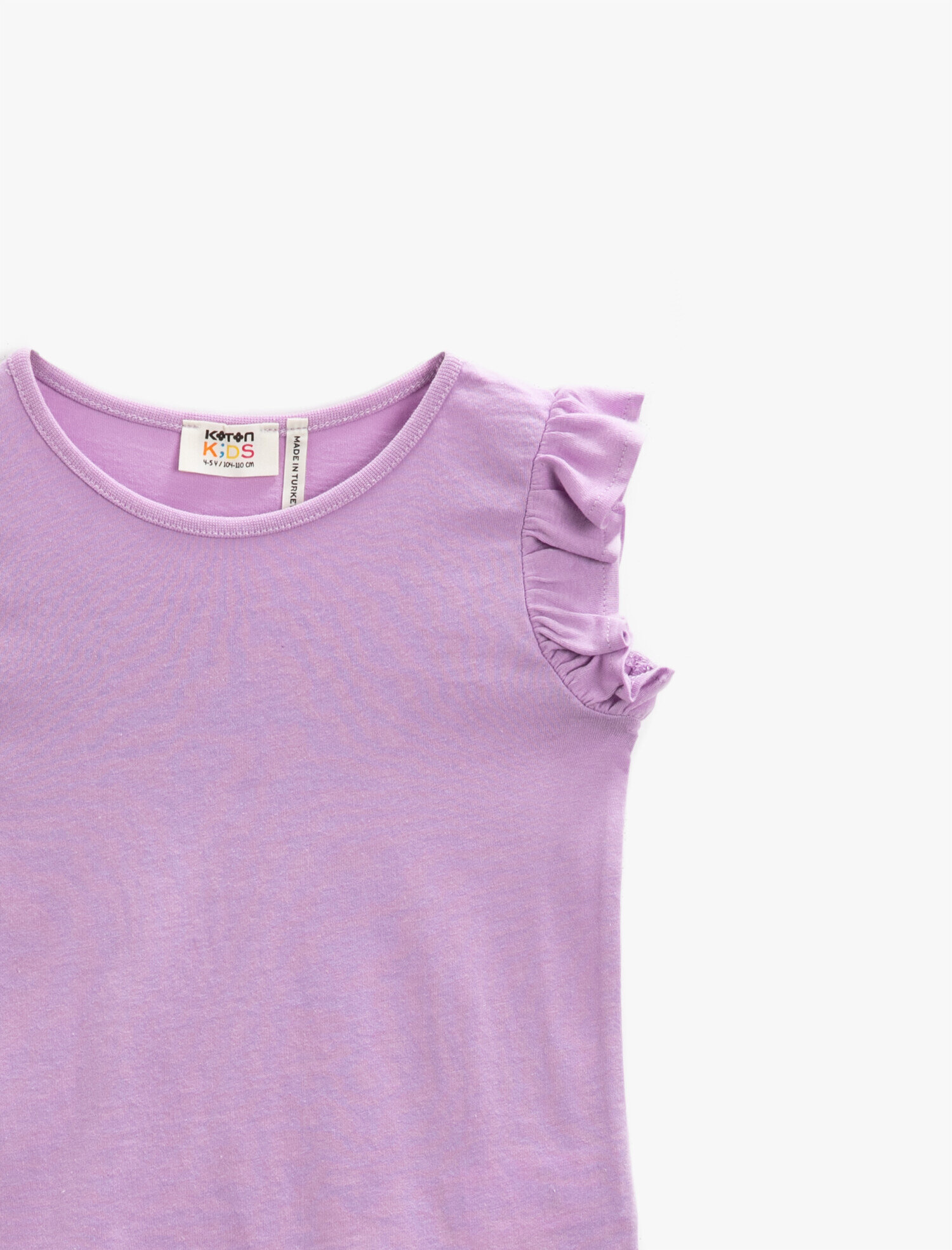  Kız Çocuk Bisiklet Yaka Tişört Kolu Fırfırlı Basic Pamuklu