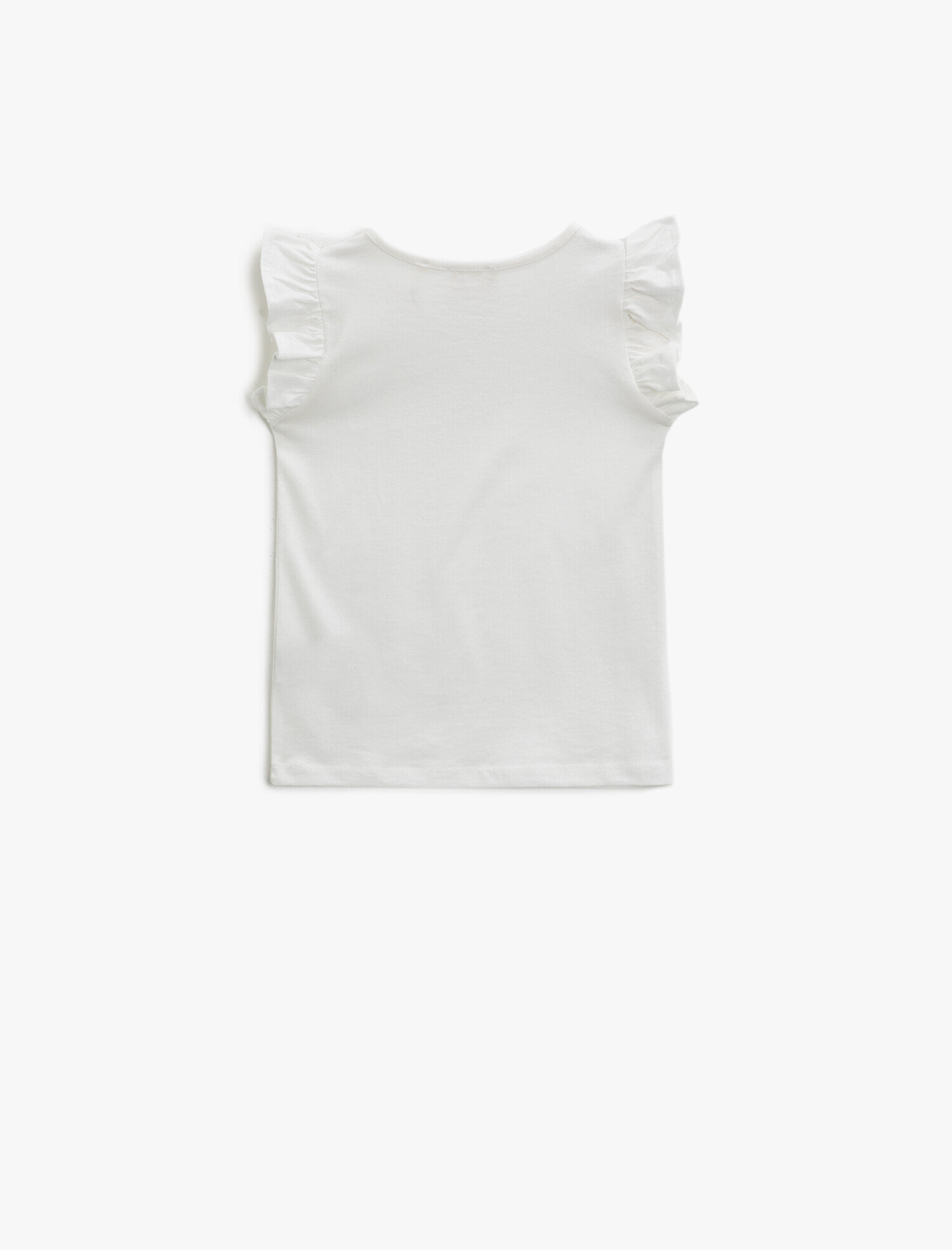  Kız Çocuk Bisiklet Yaka Tişört Kolu Fırfırlı Basic Pamuklu