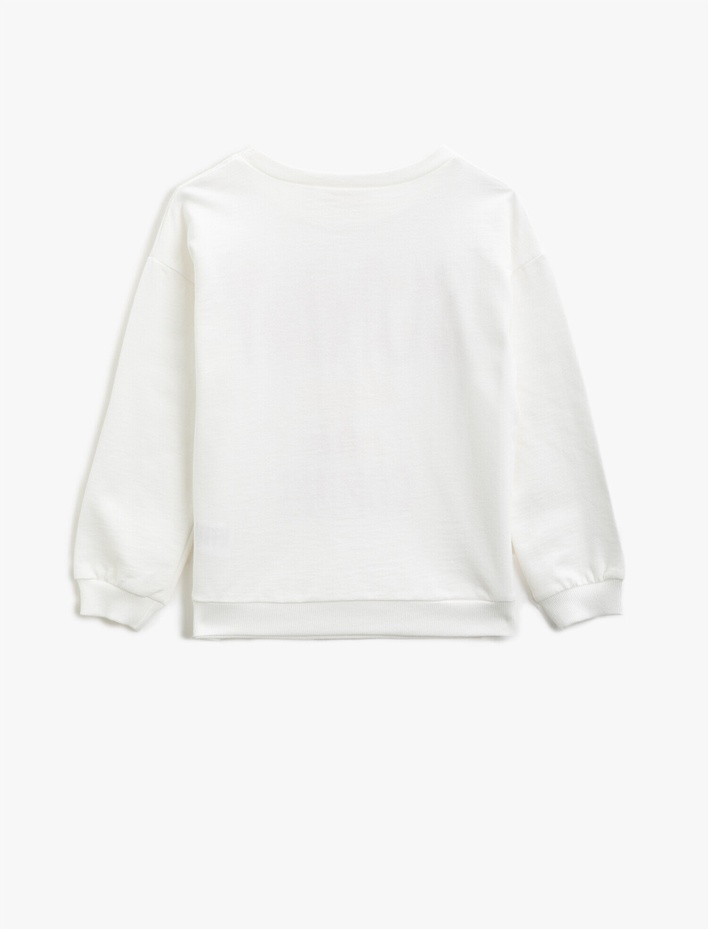 Kız Çocuk Pamuklu Bisiklet Yaka Uzun Kollu Yazılı Baskılı Sweatshirt