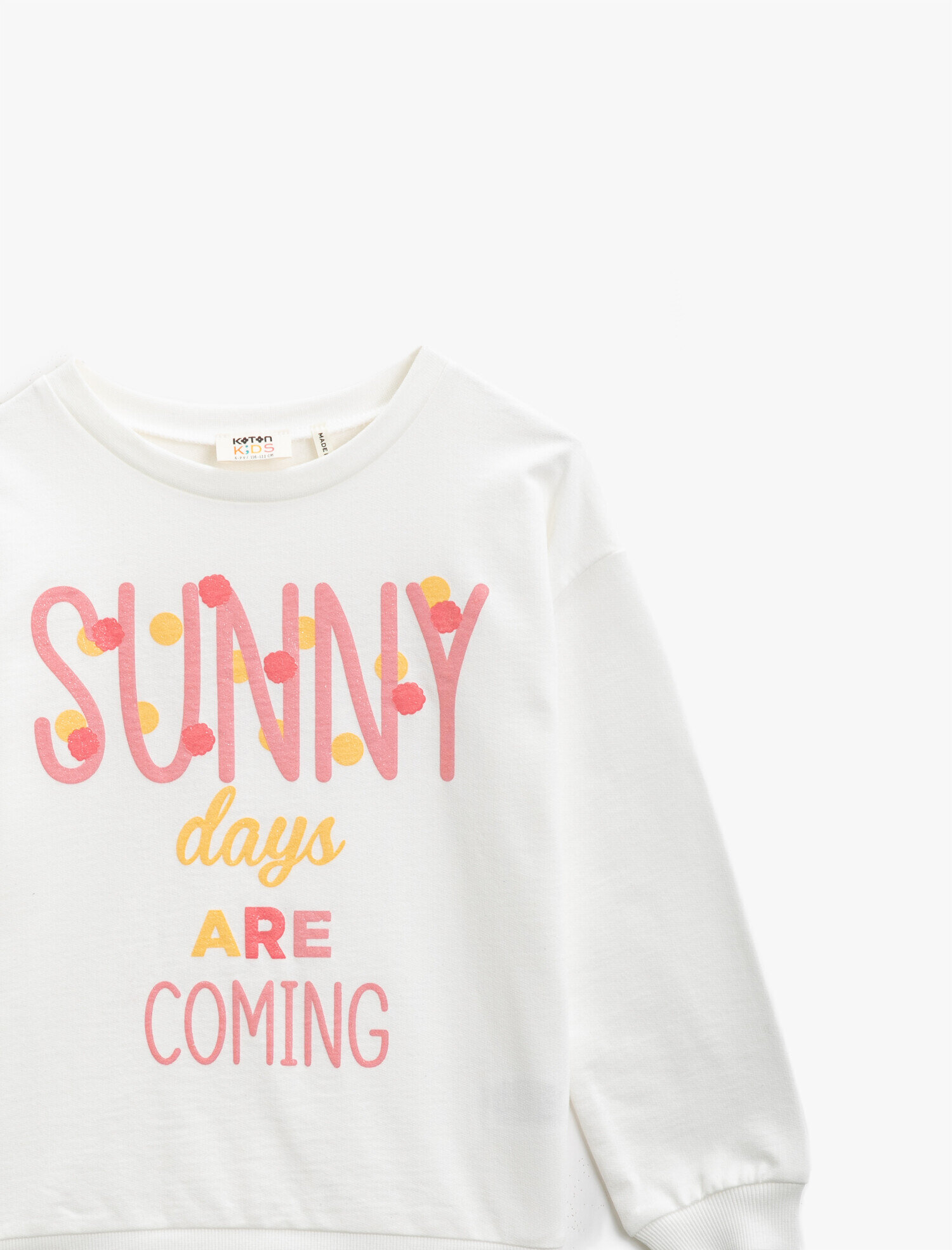  Kız Çocuk Pamuklu Bisiklet Yaka Uzun Kollu Yazılı Baskılı Sweatshirt