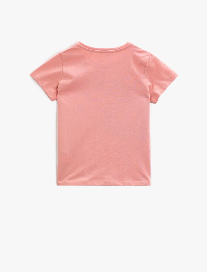 Kız Çocuk Baskılı Tişört Pamuklu Kısa Kollu Pullu