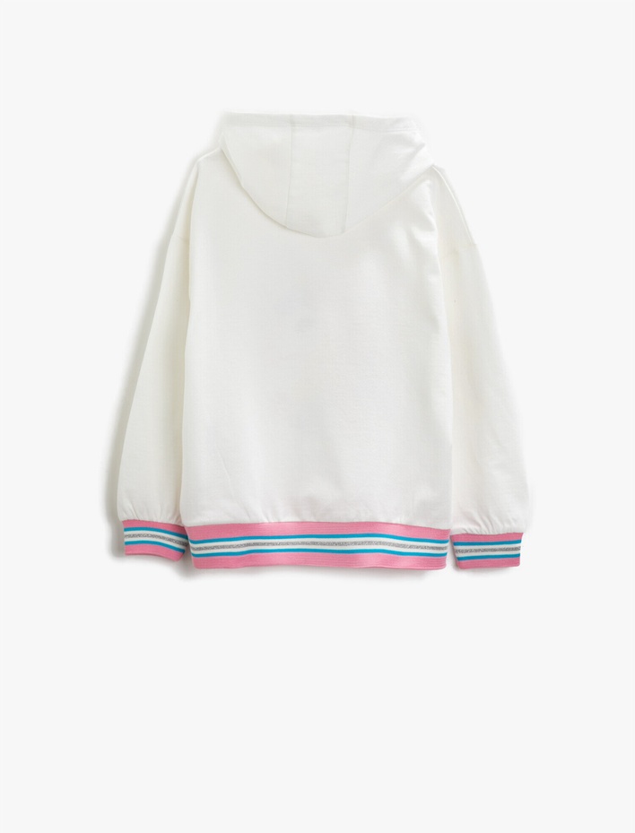 Kız Çocuk Pamuklu Unicorn Baskılı Kapüşonlu Uzun Kollu Sweatshirt