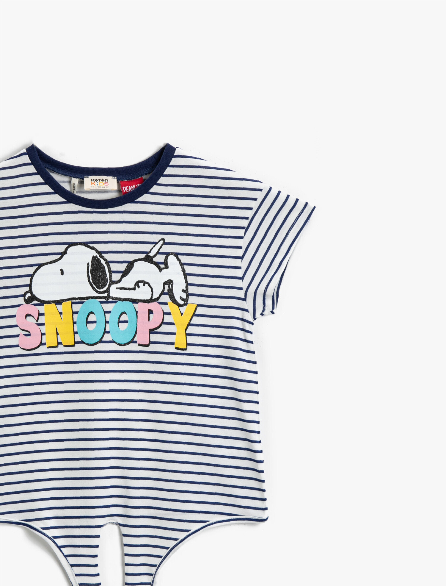Lacivert Kız Çocuk Snoopy Tişört Lisanslı Çizgili Pamuklu