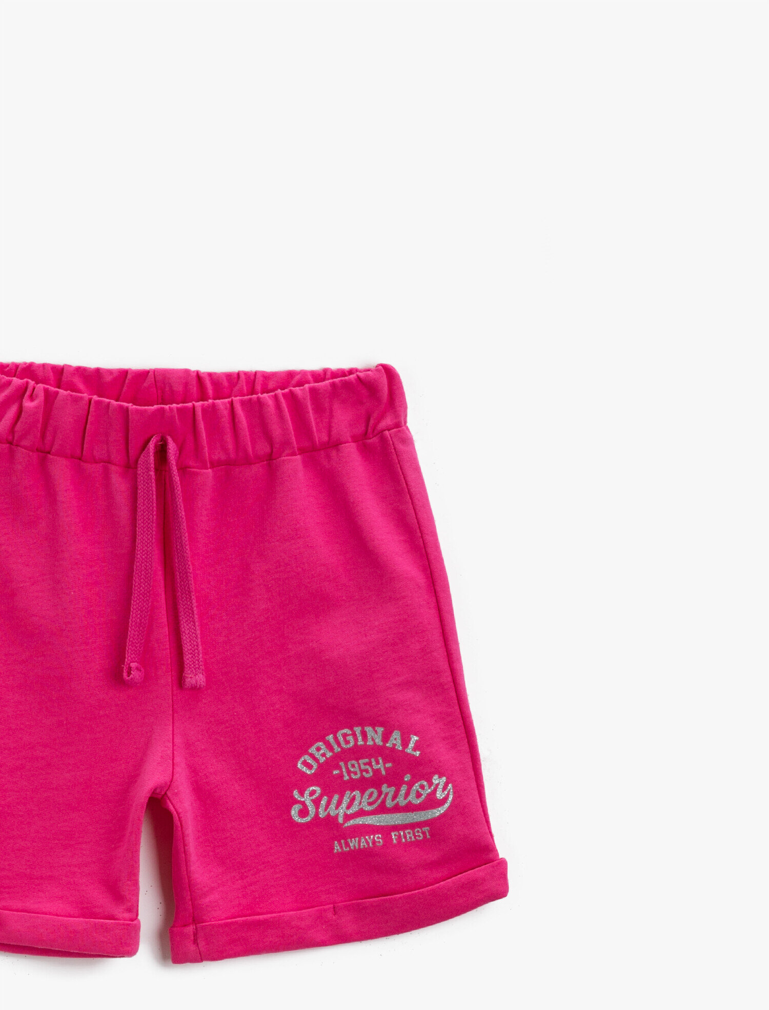  Kız Çocuk Belden Bağlamalı Şort Yazılı Pamuklu