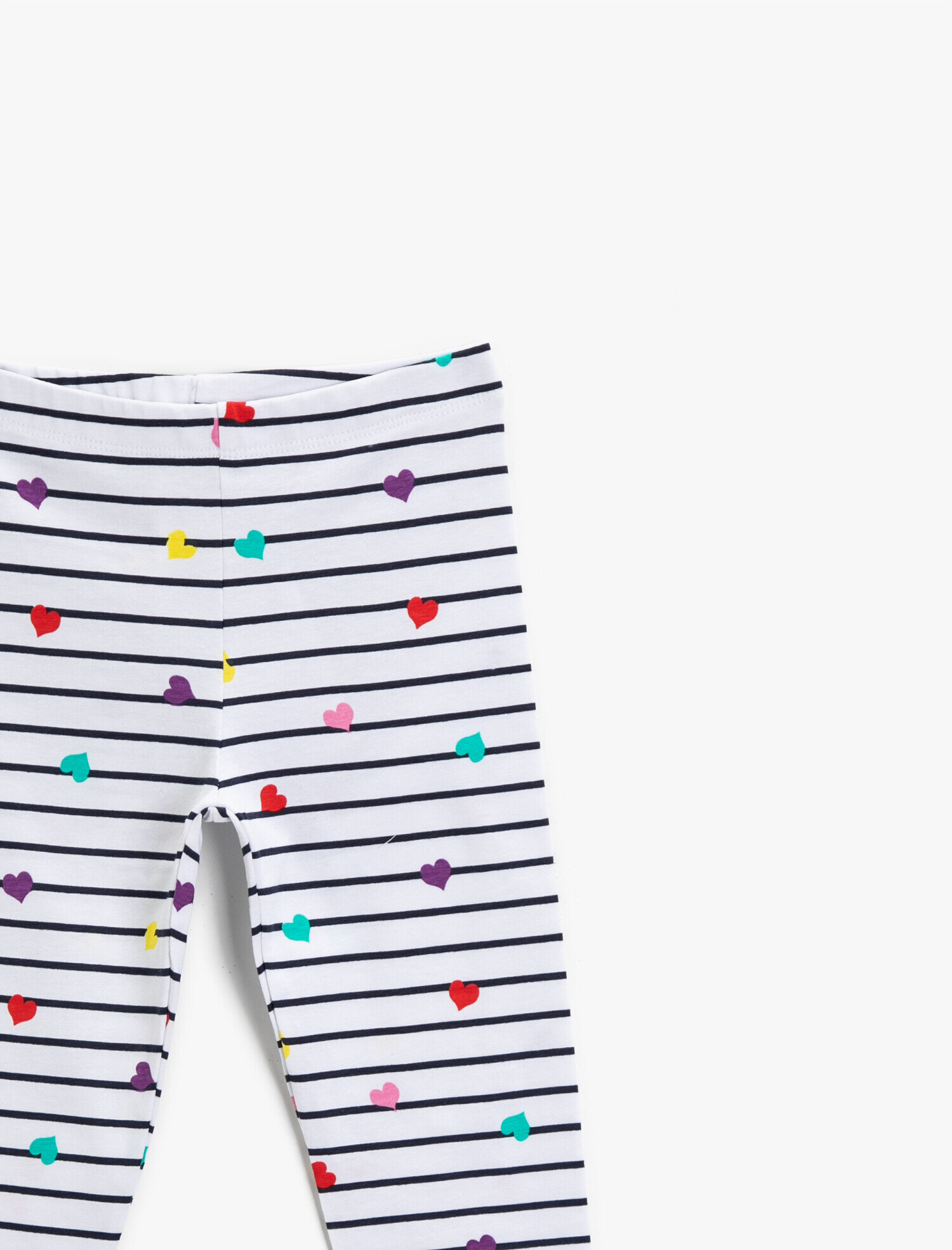  Kız Çocuk Baskılı Tayt Kalpli Çizgili Pamuklu