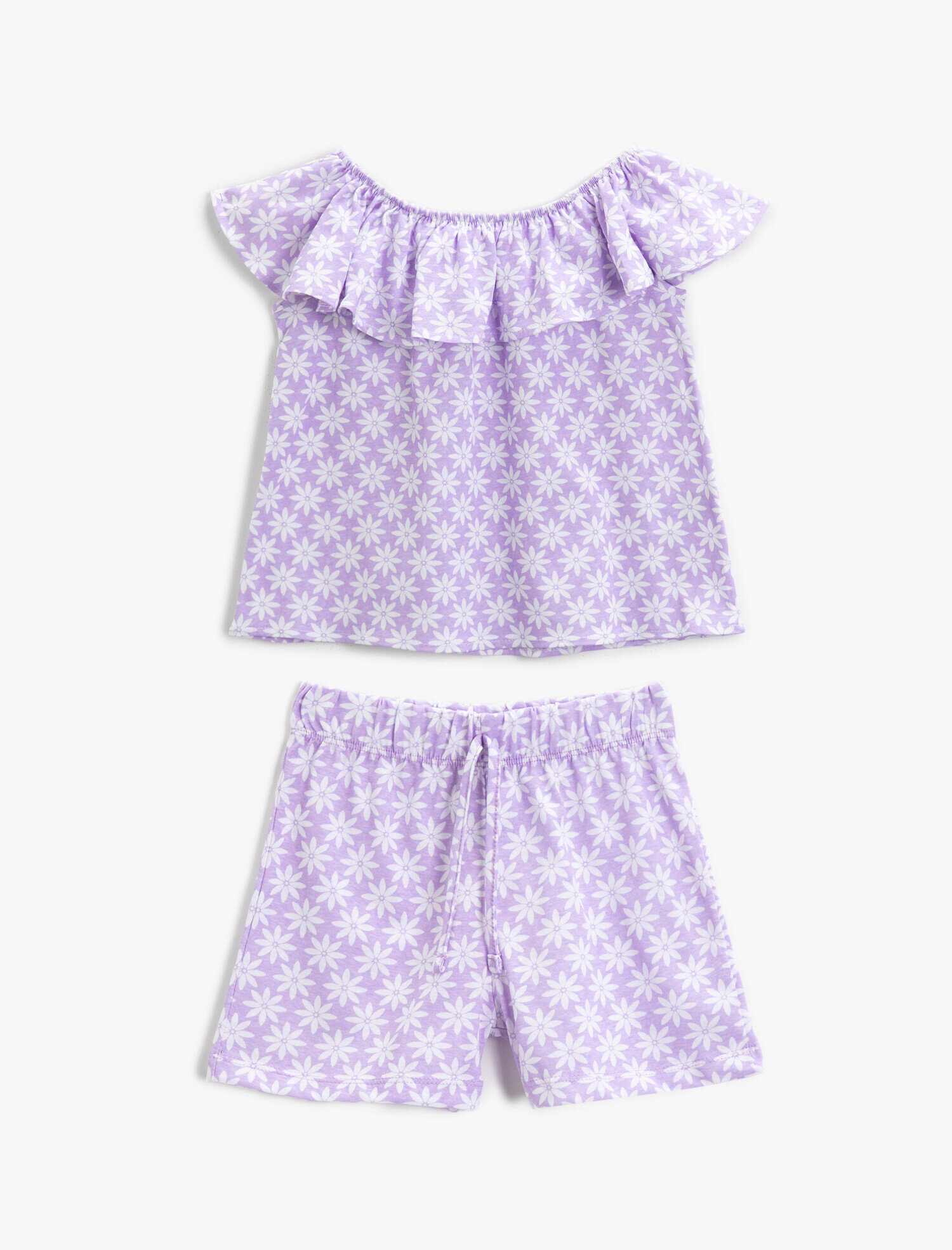  Kız Çocuk Çiçekli Tişört Fırfırlı Pamuklu