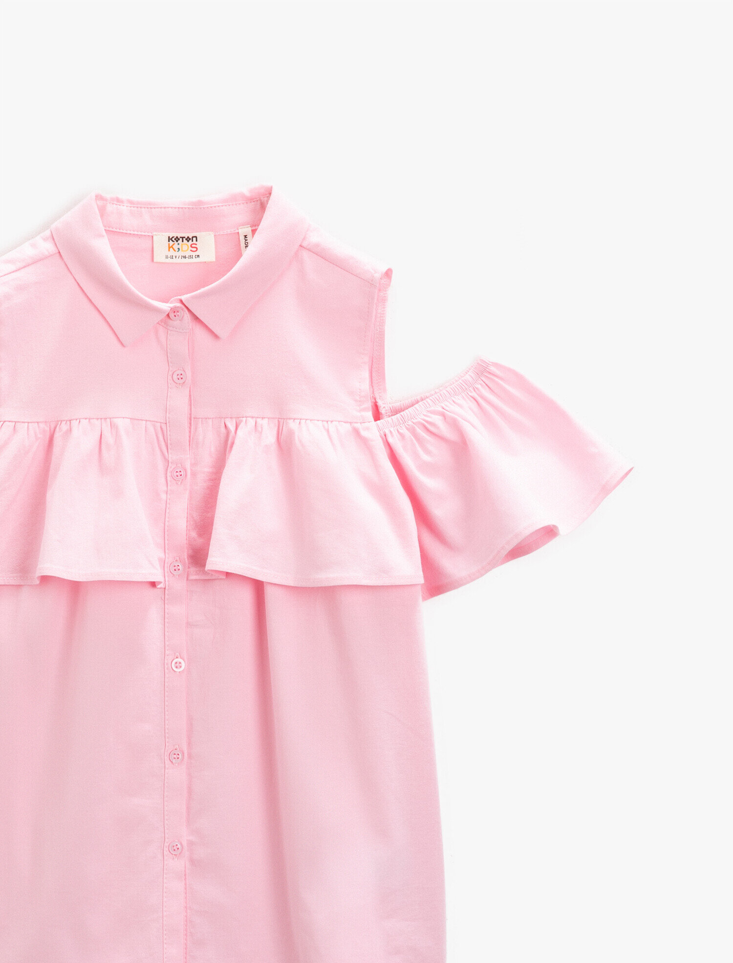  Kız Çocuk Fırfırlı Gömlek Omuz Açık Kısa Kollu