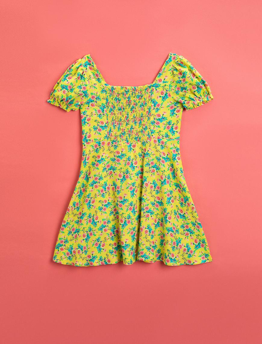 Kız Çocuk Çiçekli Yazlık Elbise Kısa Kollu