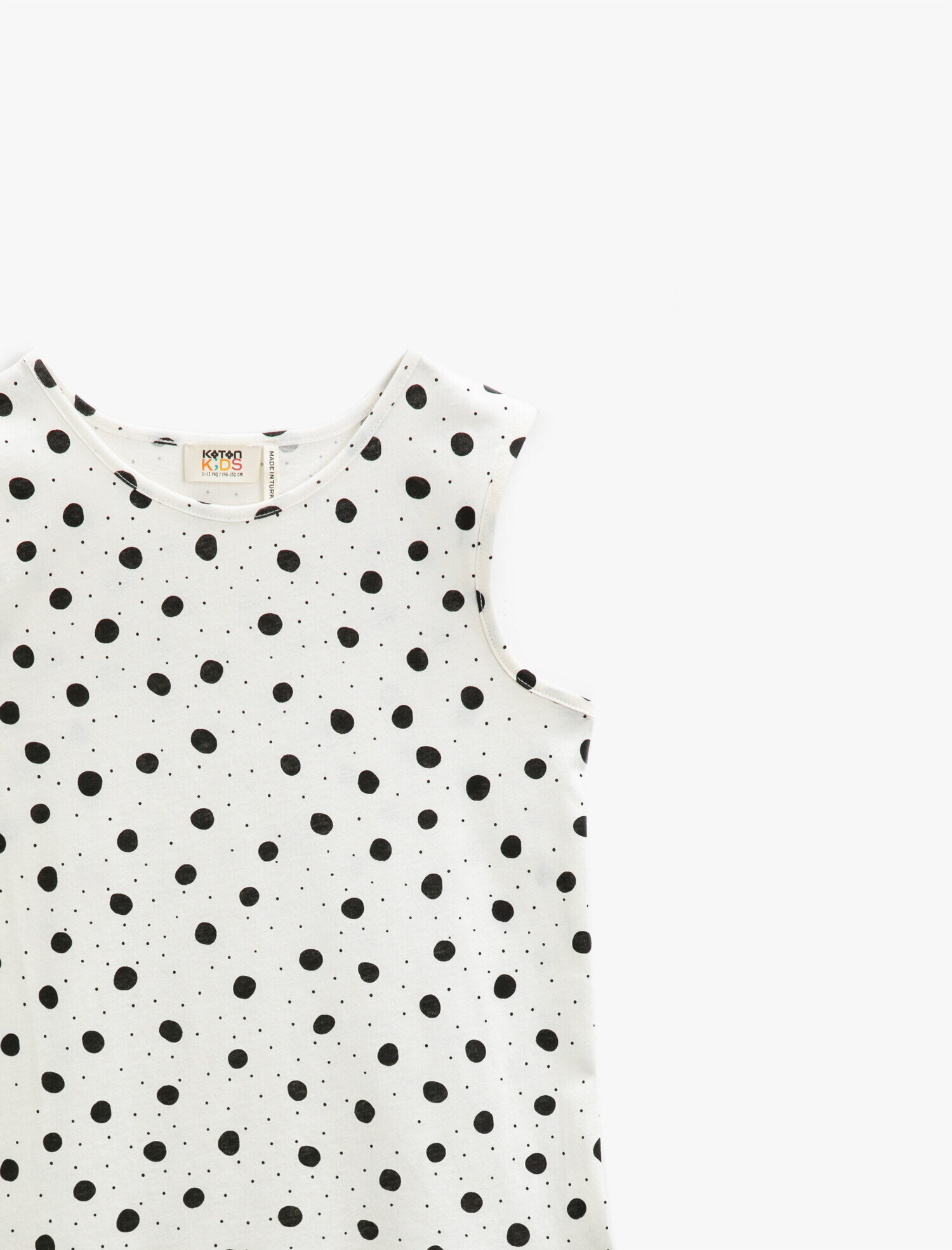  Kız Çocuk Puantiyeli Elbise Kolsuz Bisiklet Yaka