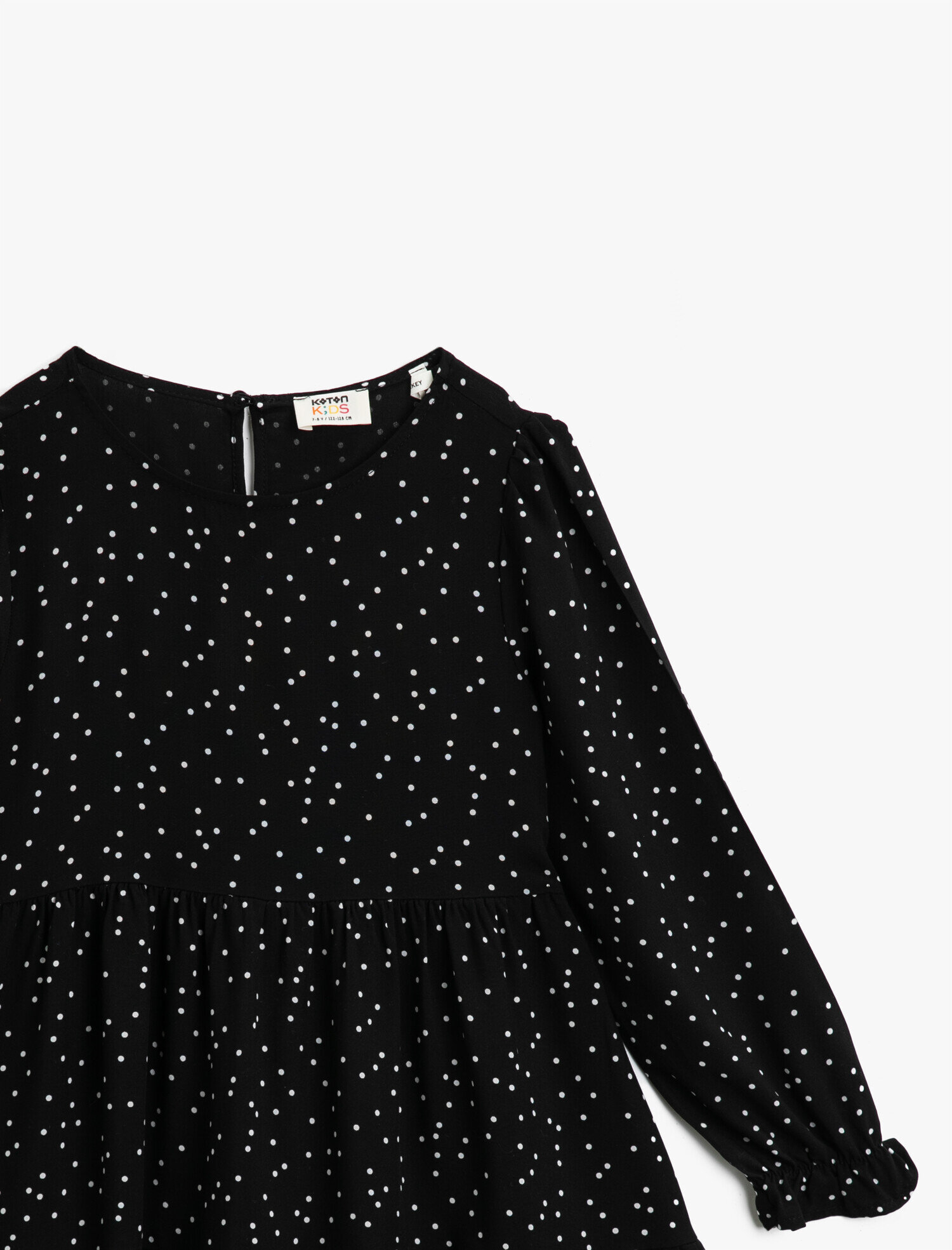  Kız Çocuk Puantiyeli Uzun Kollu Bisiklet Yaka Elbise