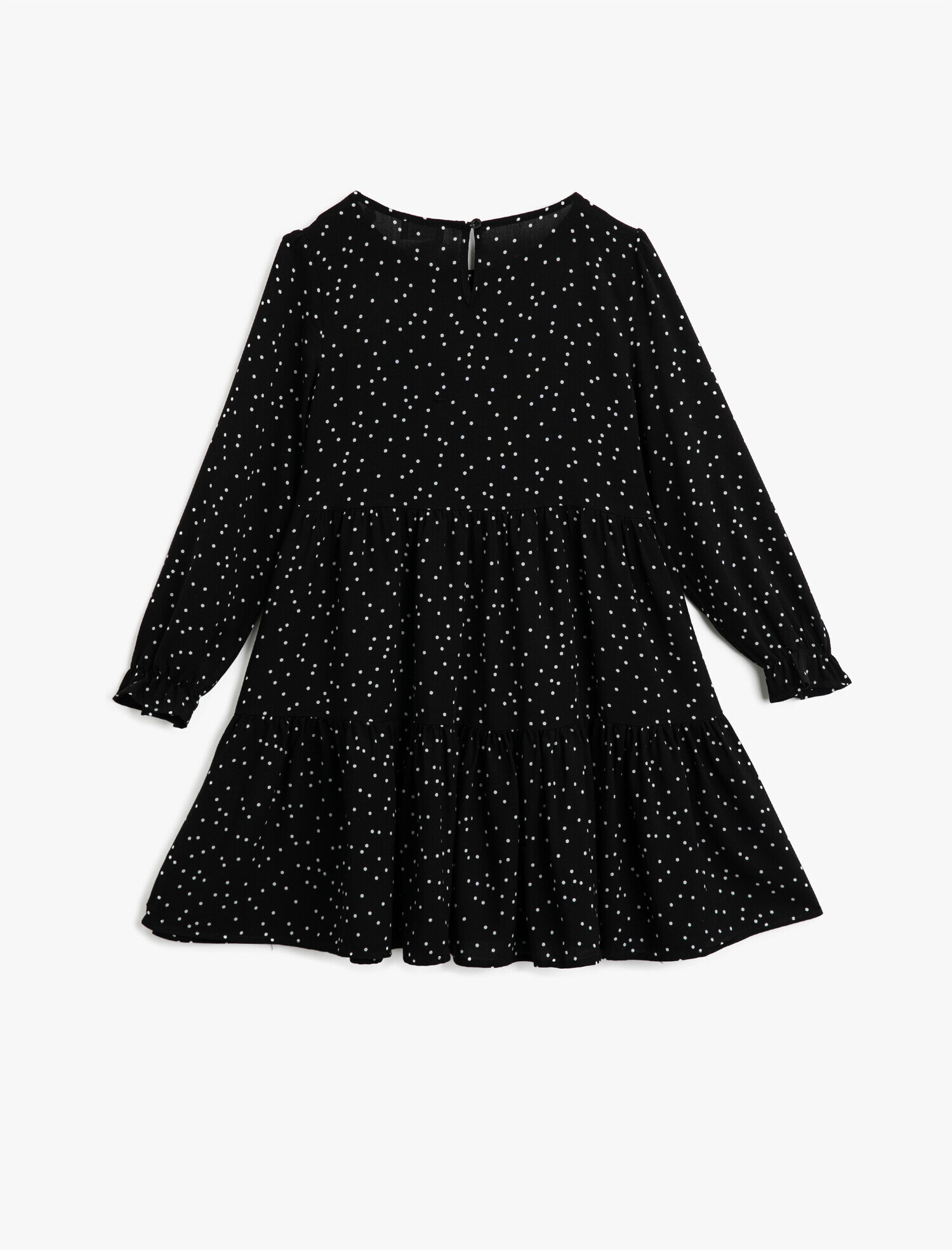  Kız Çocuk Puantiyeli Uzun Kollu Bisiklet Yaka Elbise