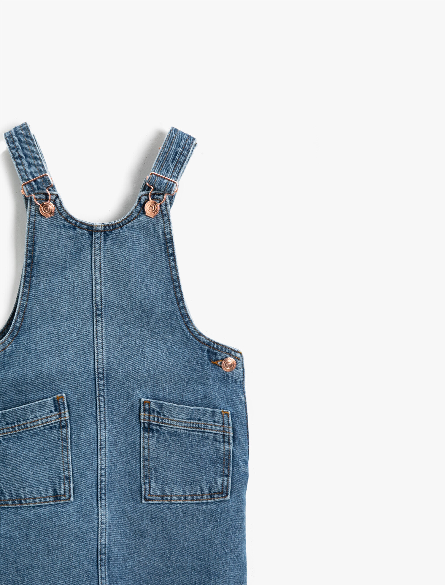  Kız Çocuk Cepli Jean Elbise Pamuklu Askılı