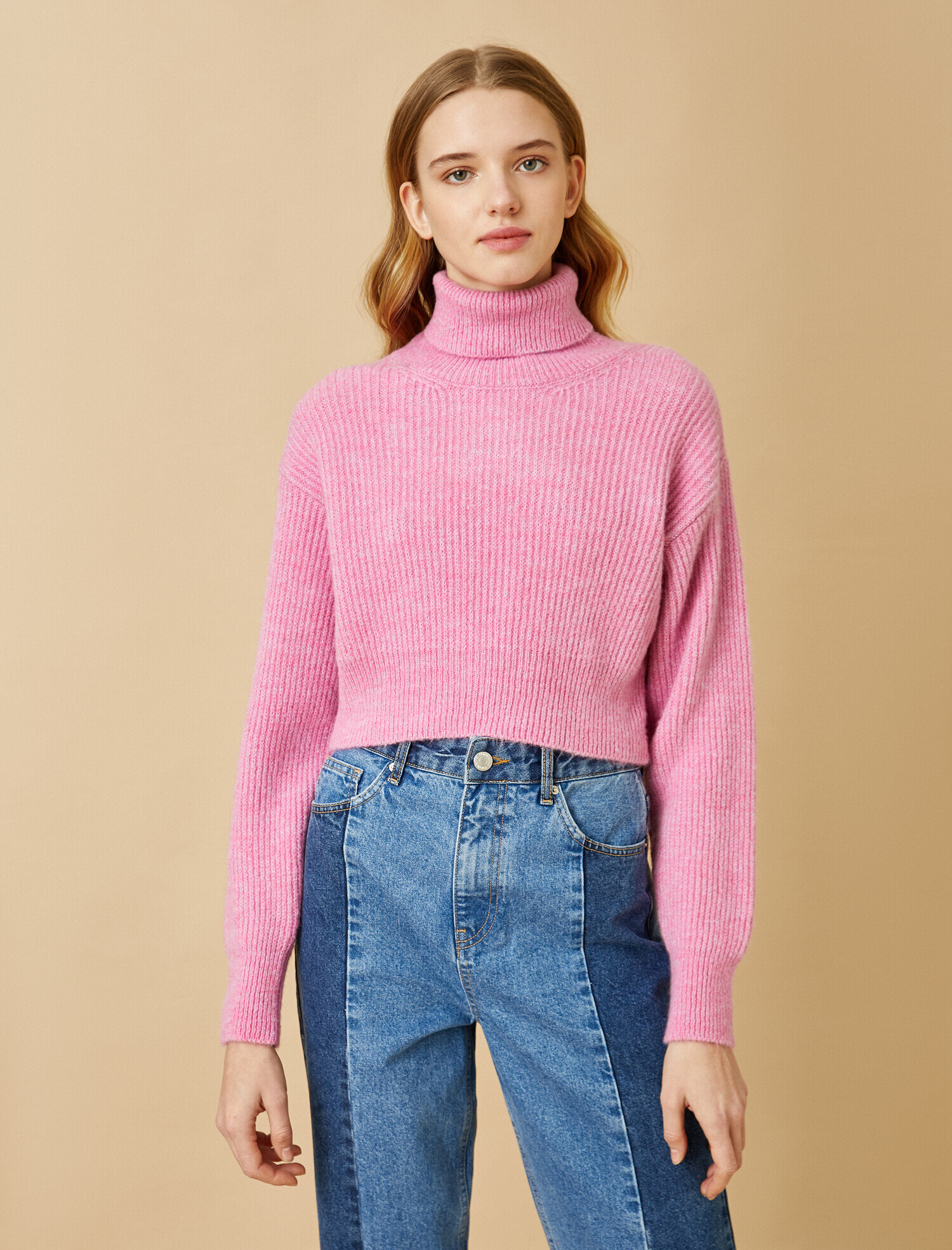   Crop Balıkçı Yaka Fitilli Triko Kazak