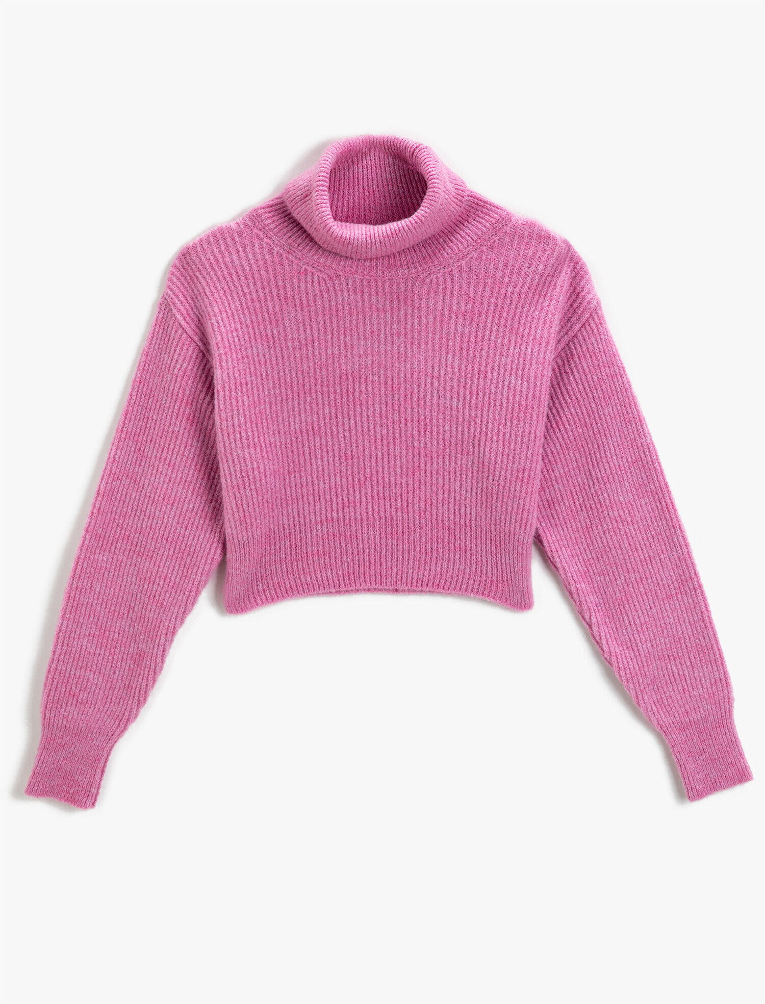   Crop Balıkçı Yaka Fitilli Triko Kazak