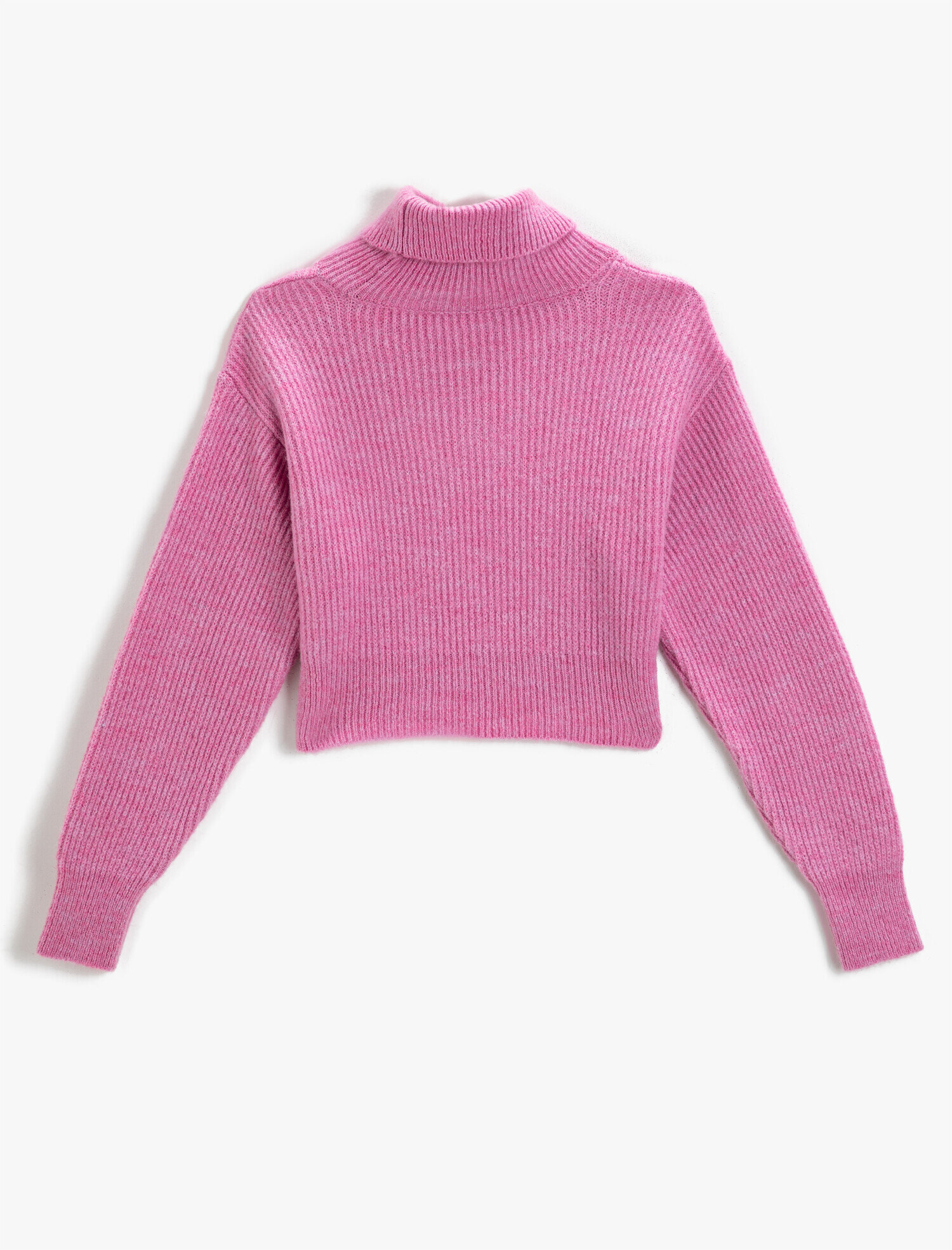   Crop Balıkçı Yaka Fitilli Triko Kazak