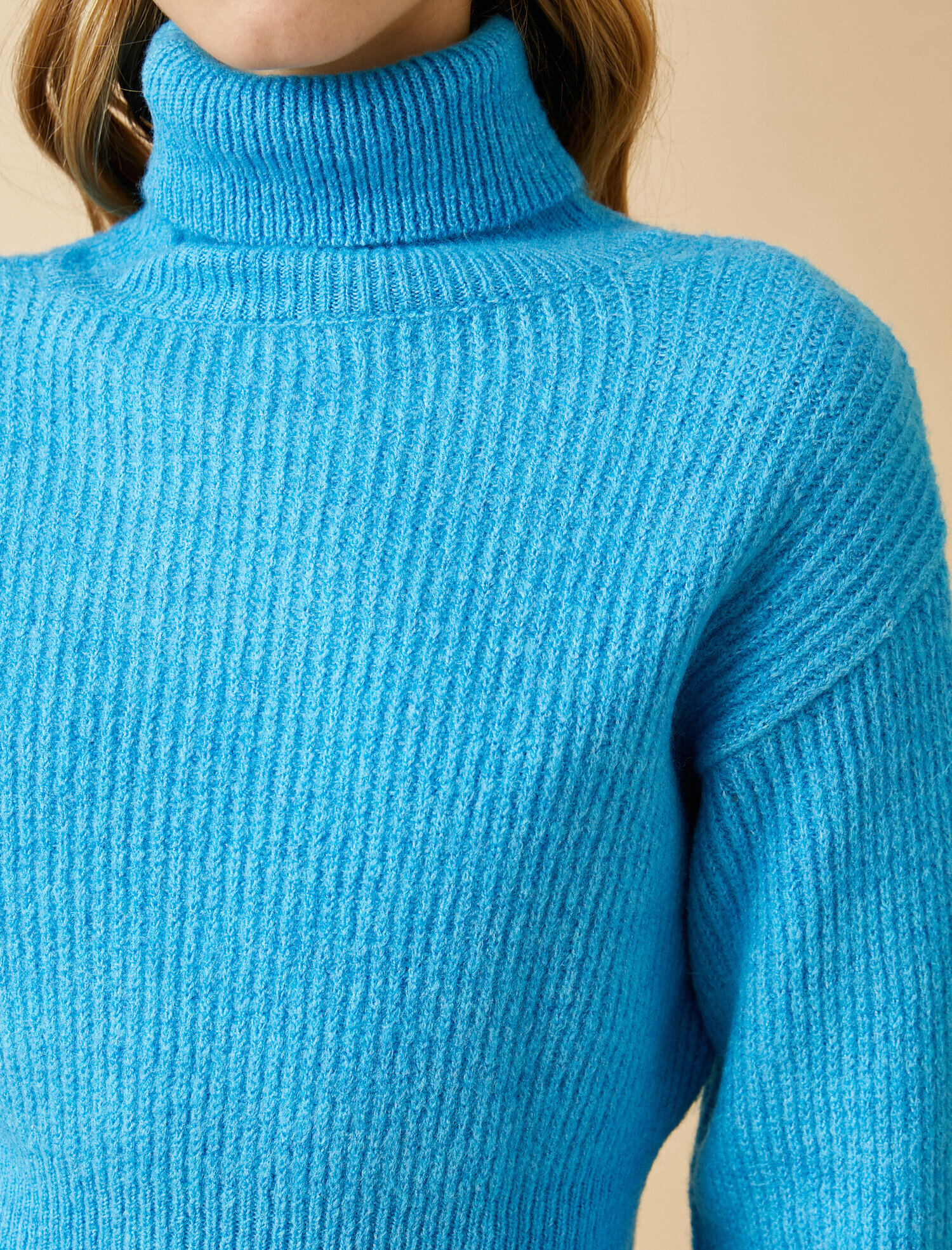   Crop Balıkçı Yaka Fitilli Triko Kazak